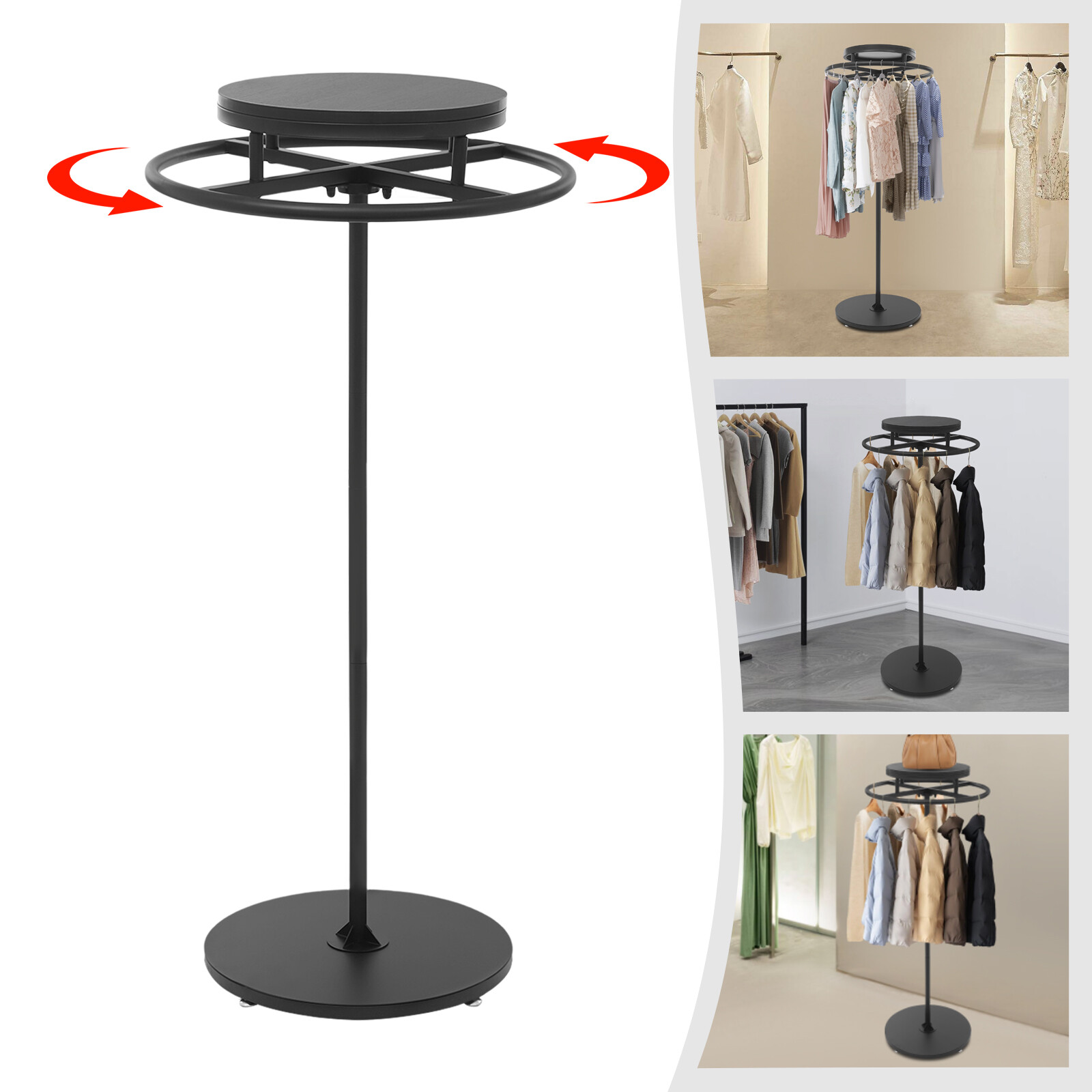 Round Clothing Rack Floor Standing Clothes Hanging Rack Garment Display black