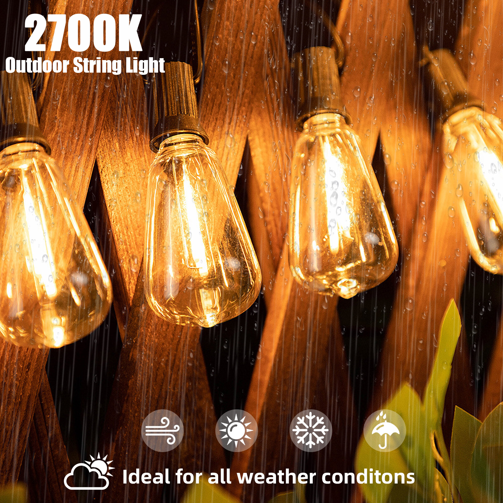 Outdoor String Lights 50 Ft Shatterproof And Waterproof Led Outdoor 2700K Warm