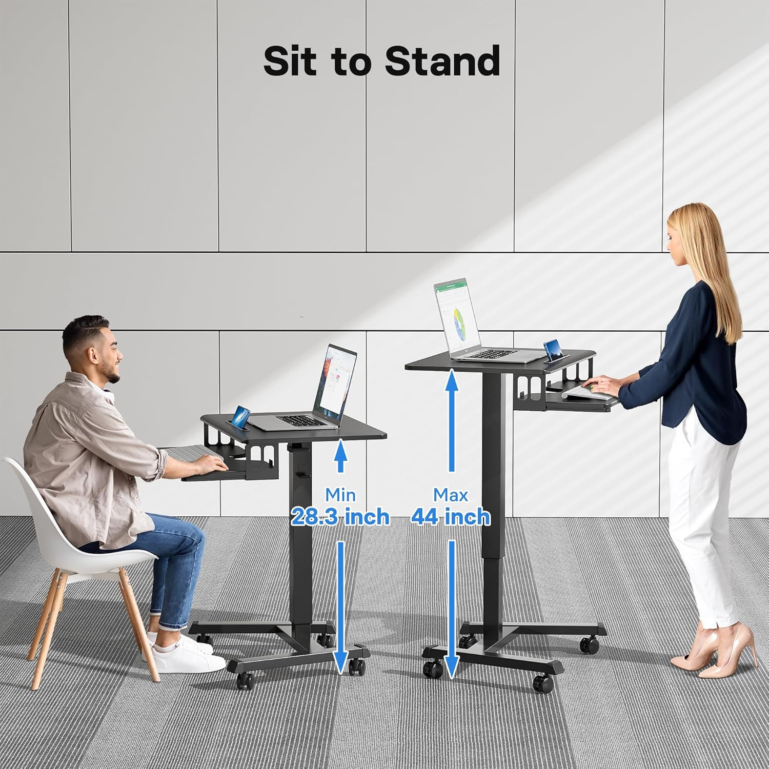 Mobile Standing Desk w/ Keyboard Tray, Mobile Podium, Rolling Laptop Sit Stand D