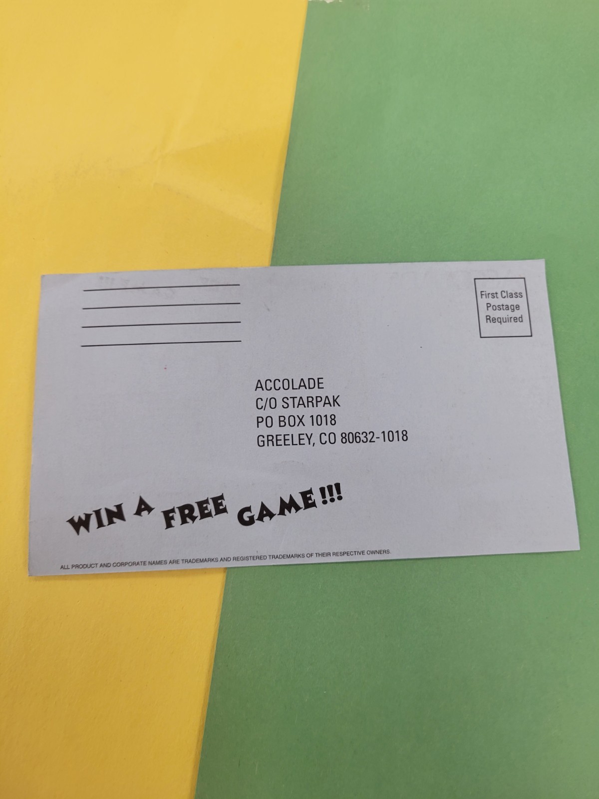 Accolade Sega Registration Card Insert