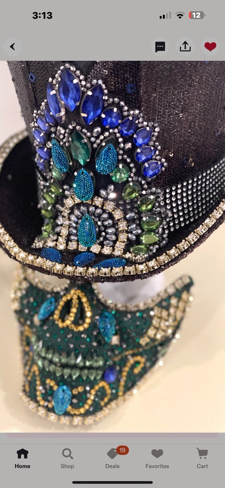 Fabulous Bejeweled Hat and 1/2 Mask! Handmade In England! One of A Kind New!