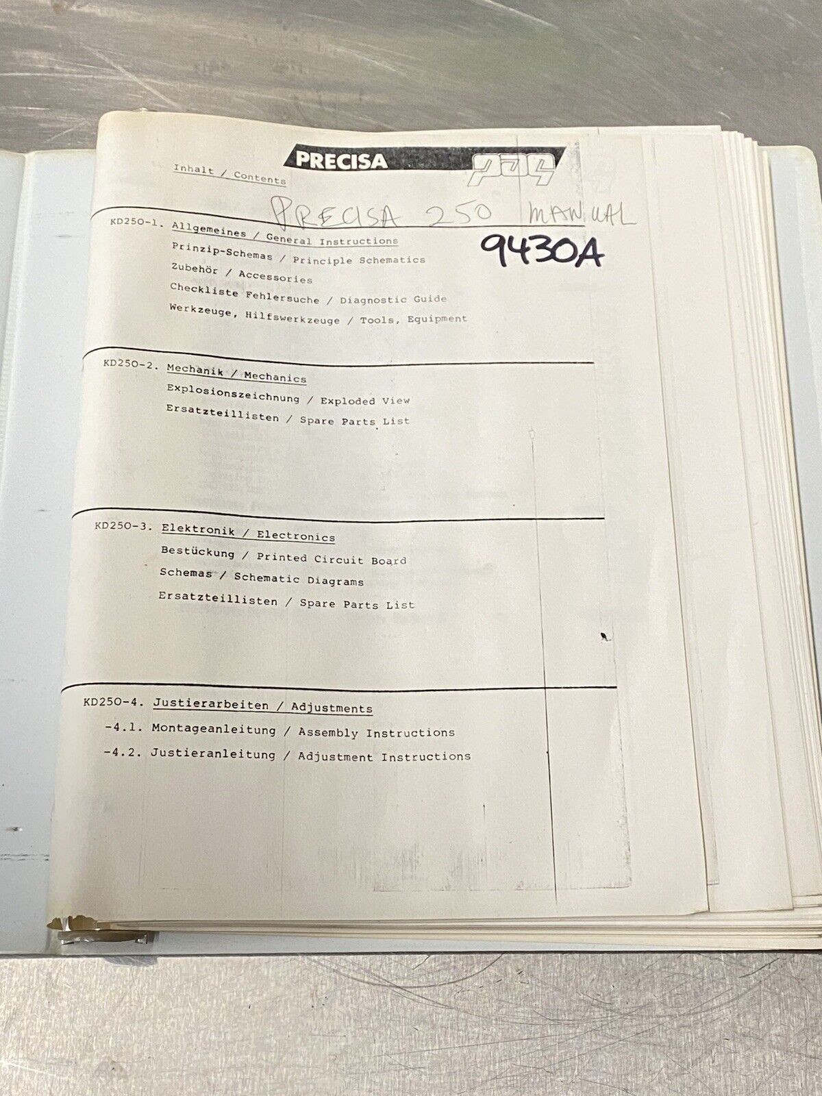 Precisa 250 - Users Guide / Instructions Manual / Book