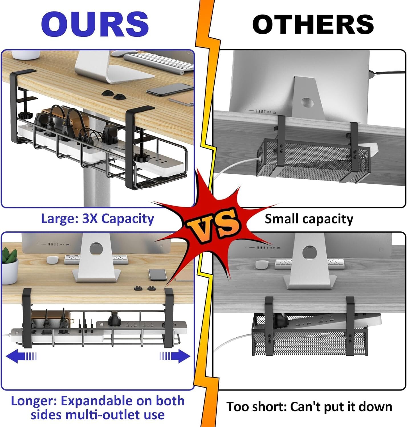 Elegant Under Desk Cable Management Tray - 15.7'' No Drill, Durable Steel Design