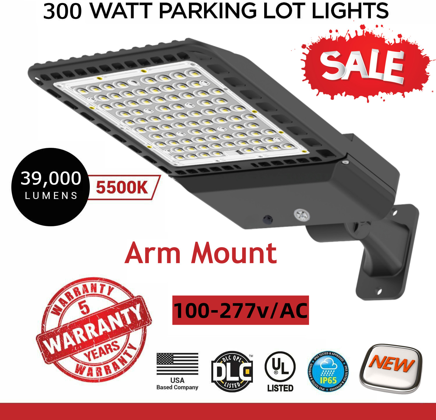LED Parking lot Light 300W 42000LM Outdoor Street Shoebox light Replace 1200W MH
