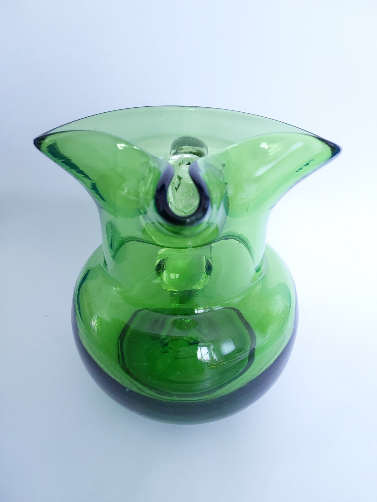 Victorian Green Glass Jug with Clear Handle - VGC