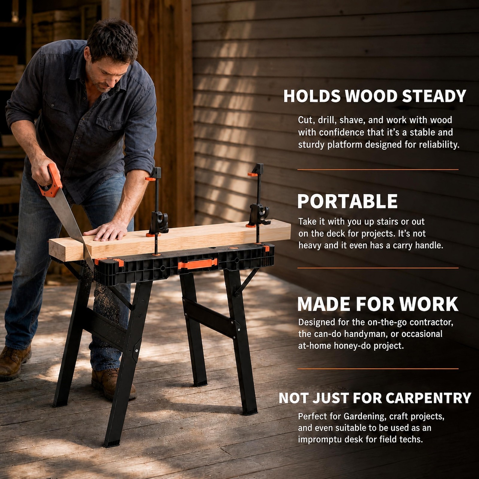 2-in-1 Folding Work Table & Sawhorse, Portable Workbench with 300 Lbs Load Capac