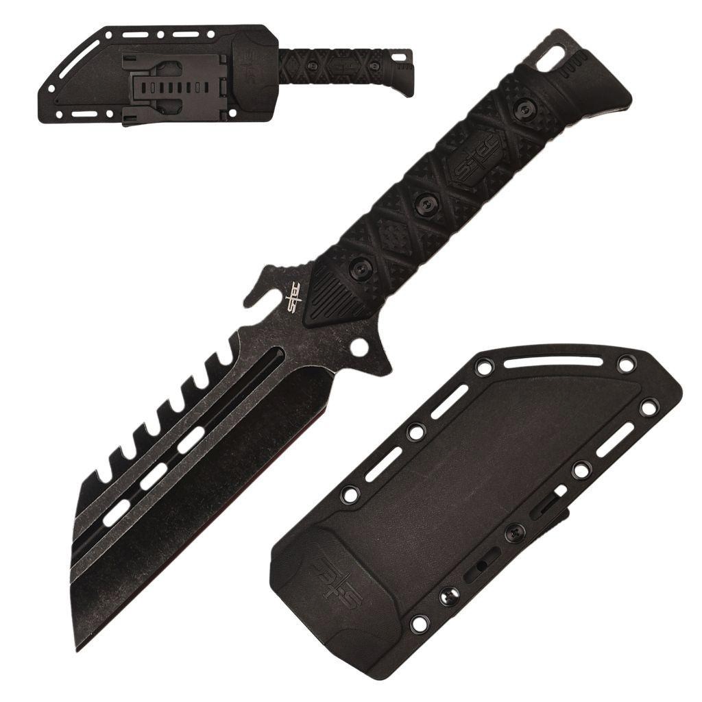 10.5"" Full Tang Stainless Steel Black Serrated Blade Hunting Knife w/ ABS Swive