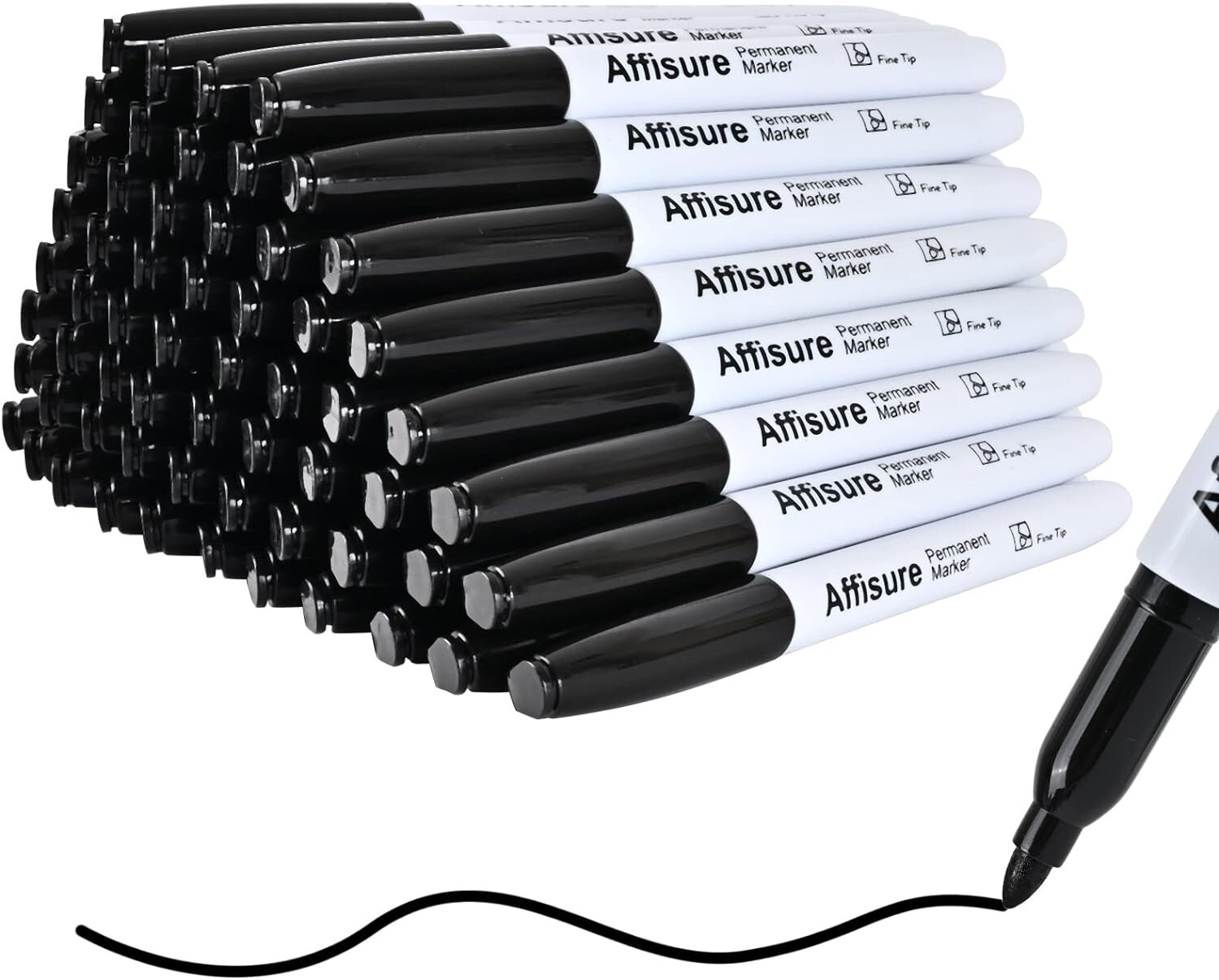 Affisure Permanent 60 Pack Black Permanent Markers, bulk, quick drying