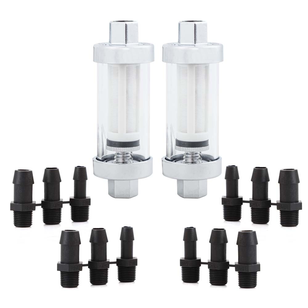 2PCS Universal 1/4" 5/16" 3/8" Chrome Glass Reusable Washable Inline Fuel Filter