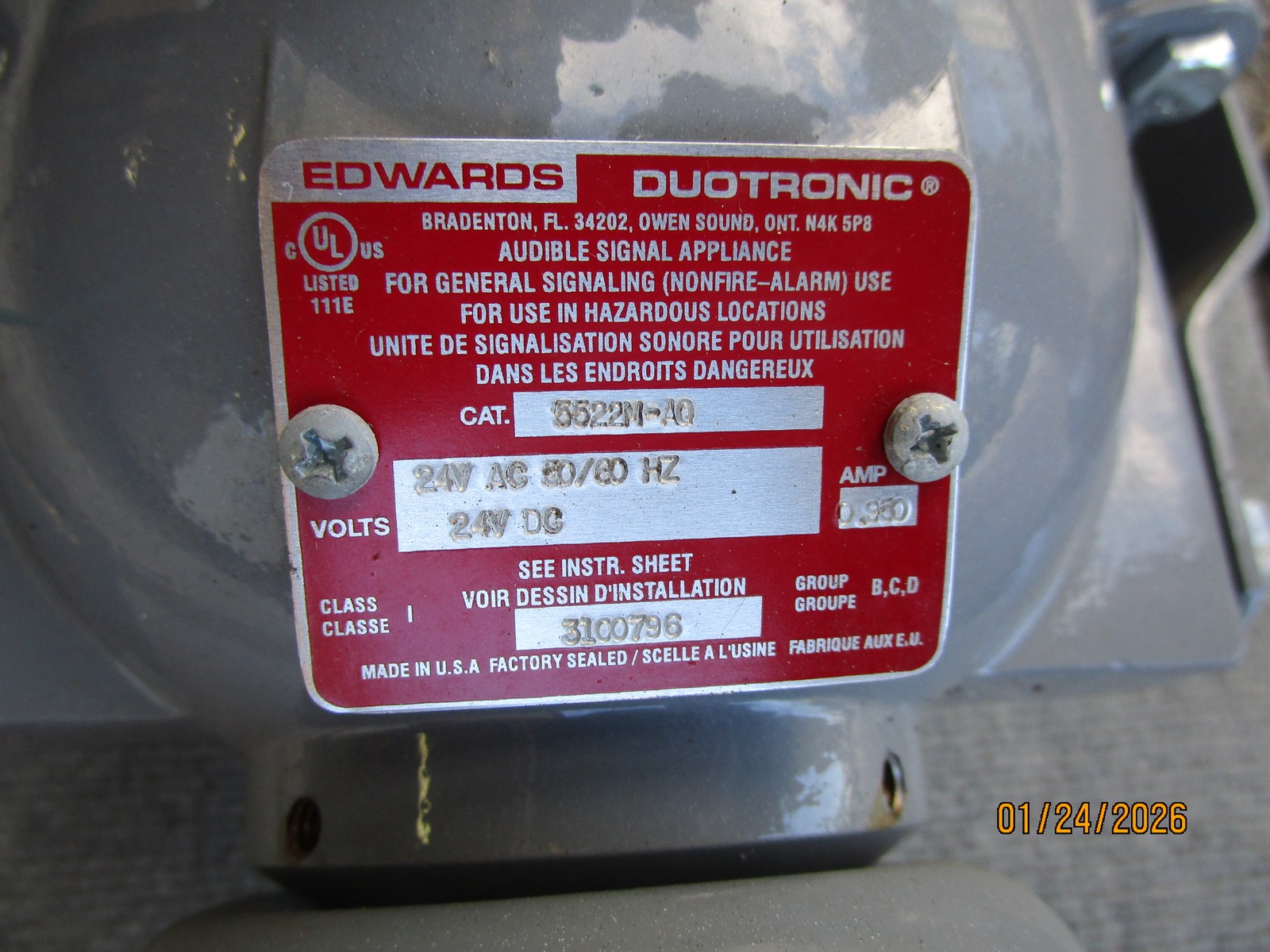 Edwards Duotronic Explosion Proof Horn 24 VDC Model 5522M-AQ