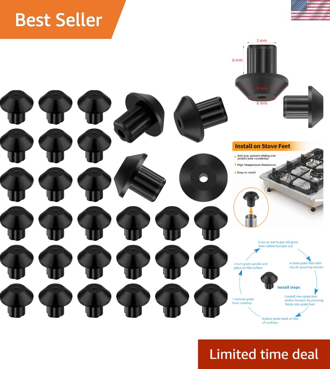 Complete Set of 48 Rubber Grate Feet for GE WB2K101 Gas Range - Protects Cooktop