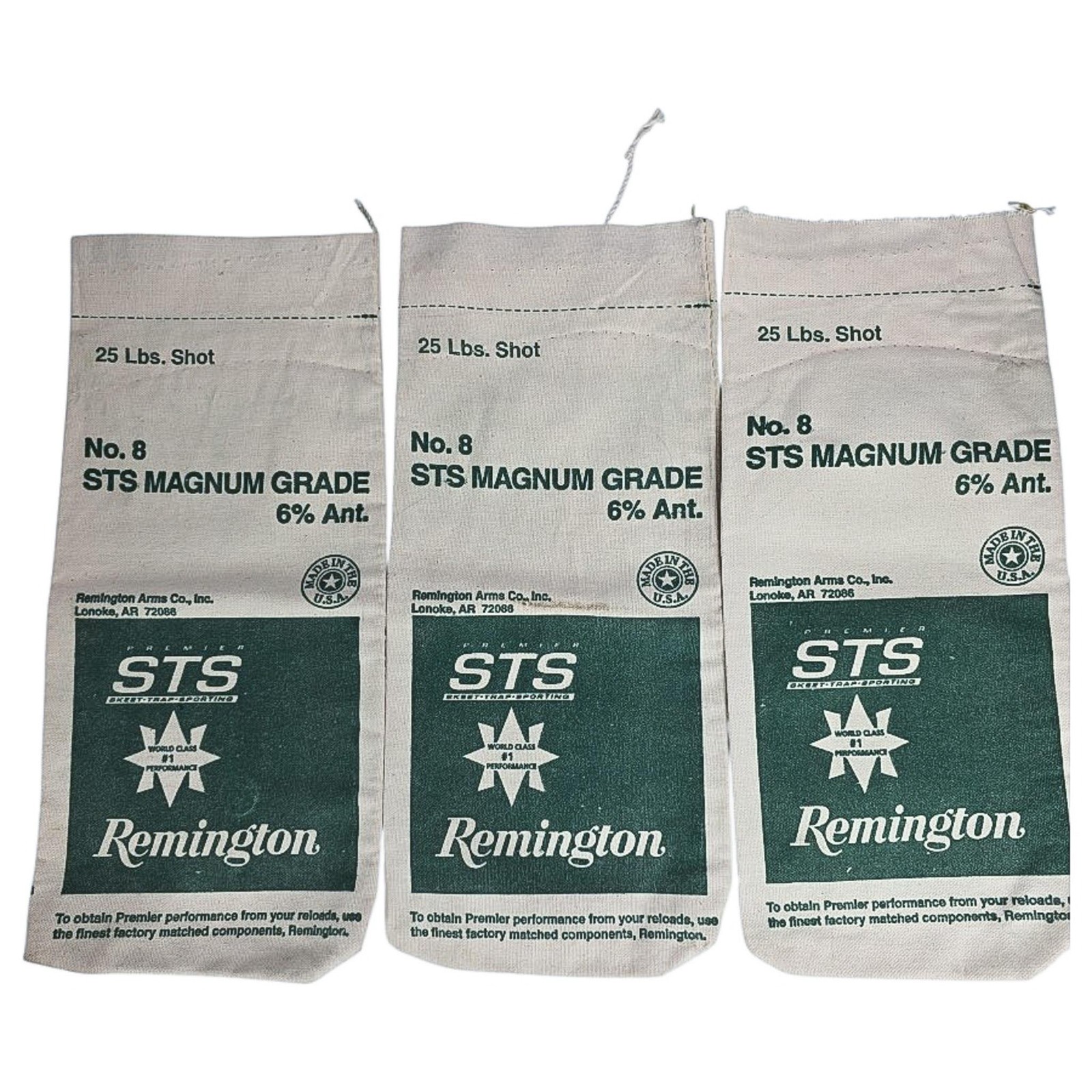 Remington Green STS Magnum Grade No 8 25 Lb Shot Cloth Bags Lot 3 USA Reloading