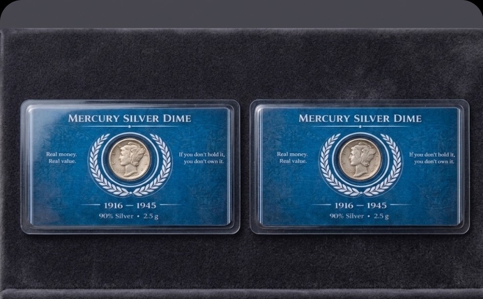 90% Silver Mercury Dime Laminated Display Card 1916-1945 2.5g Bullion Coin Set2
