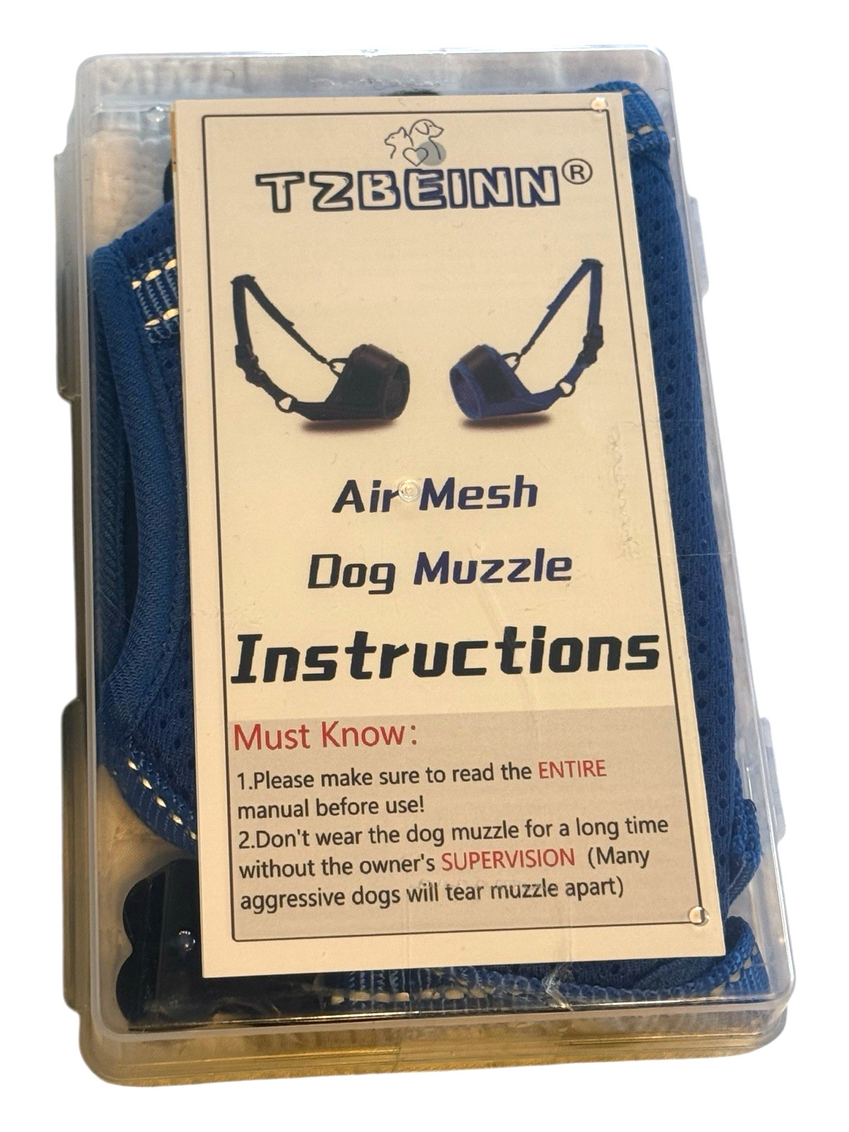 Dog Anti-Bite Mouth Cover, Stops Barking & Biting, XXL for Dogs 60 lbs + (Blue)