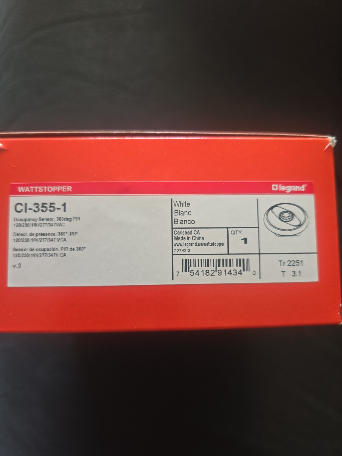Legrand Wattstopper Occupancy Sensor Ultrasonic UT-355-1