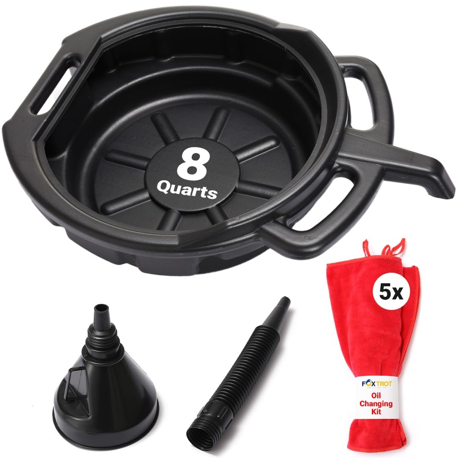 Oil Change Kit - Includes 8-Quart Oil Pan, Longneck Oil Funnel with Removable...