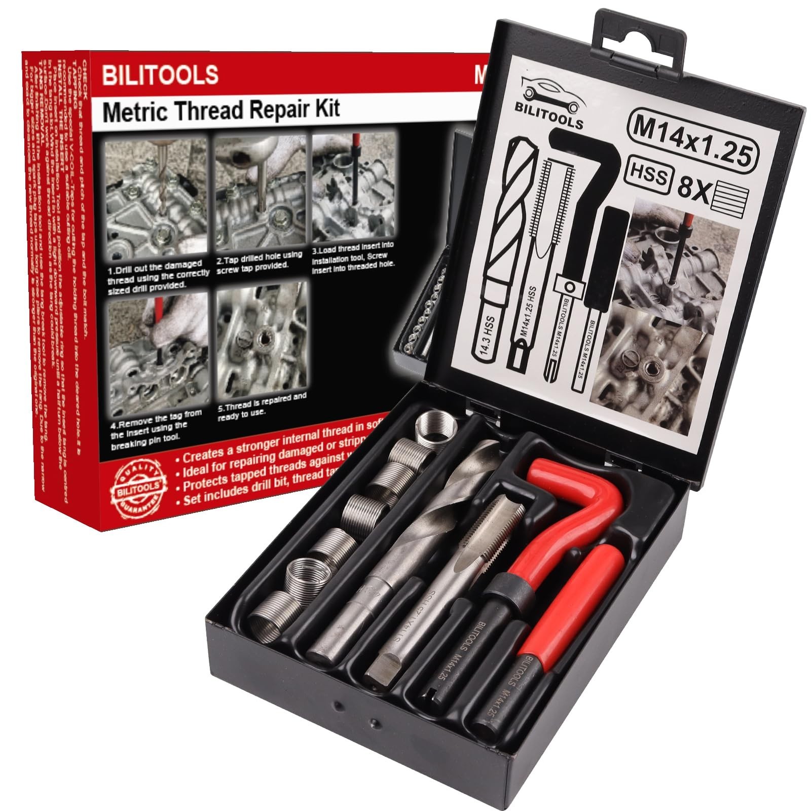 M14x1.25 Thread Repair Kit - HSS Drill Helicoil Metric Tool for Easy Fixes