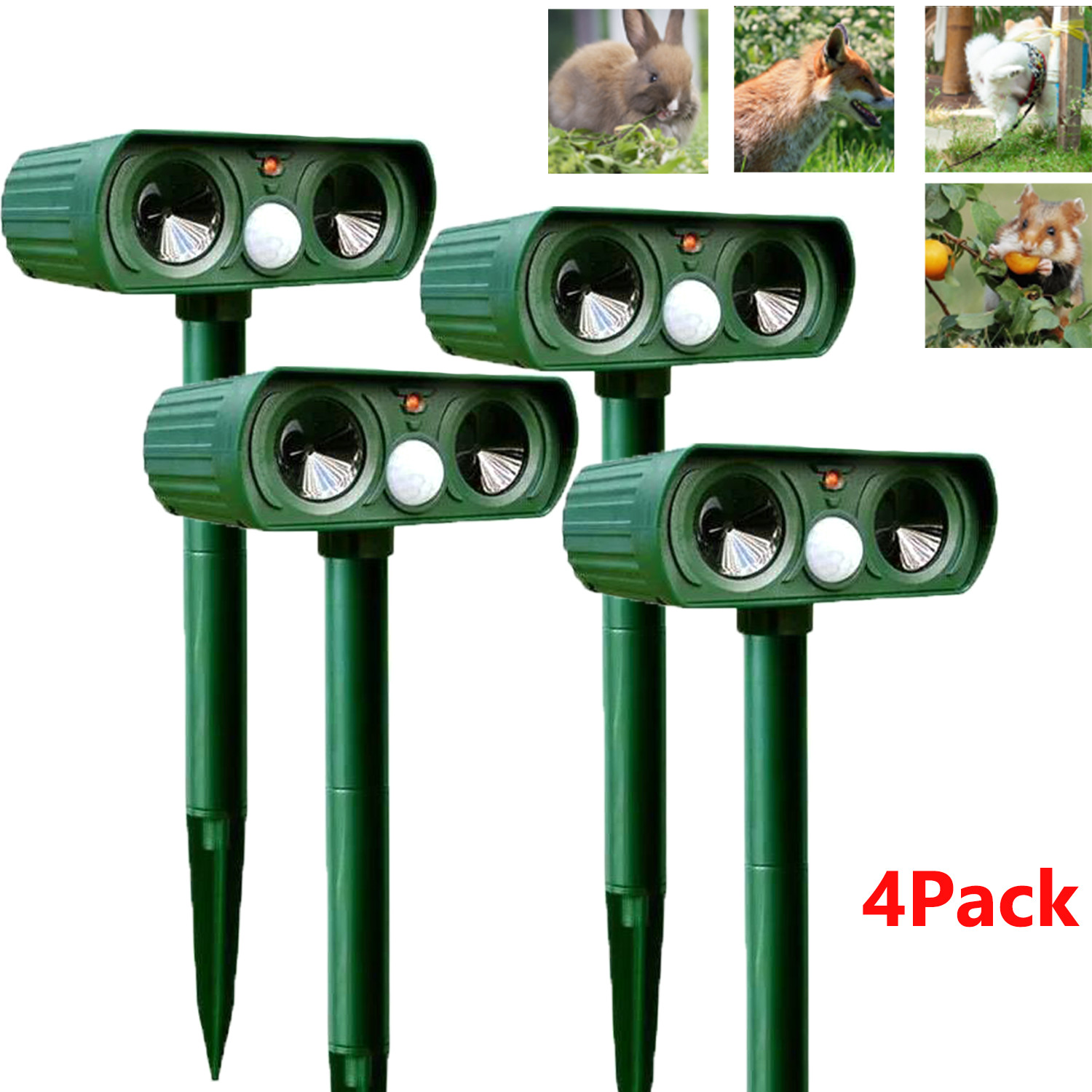 4X Upgraded Solar Ultrasonic Animal Repellent Dog Skunk Cat Deer Raccoon Garden