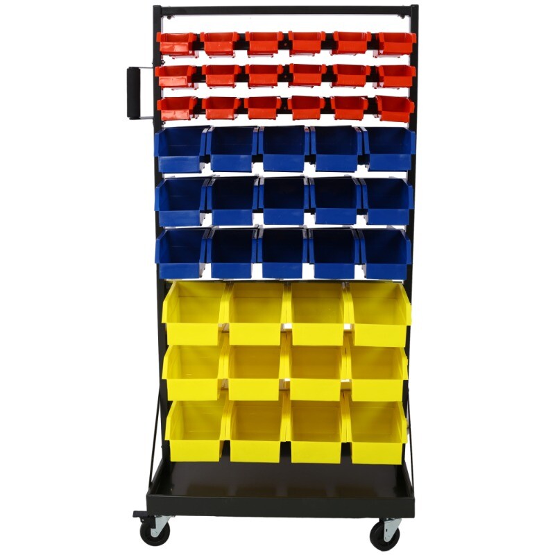 90 Bin Storage Box Rack Shelving Organizer w/ Locking Wheels for Garage and Home