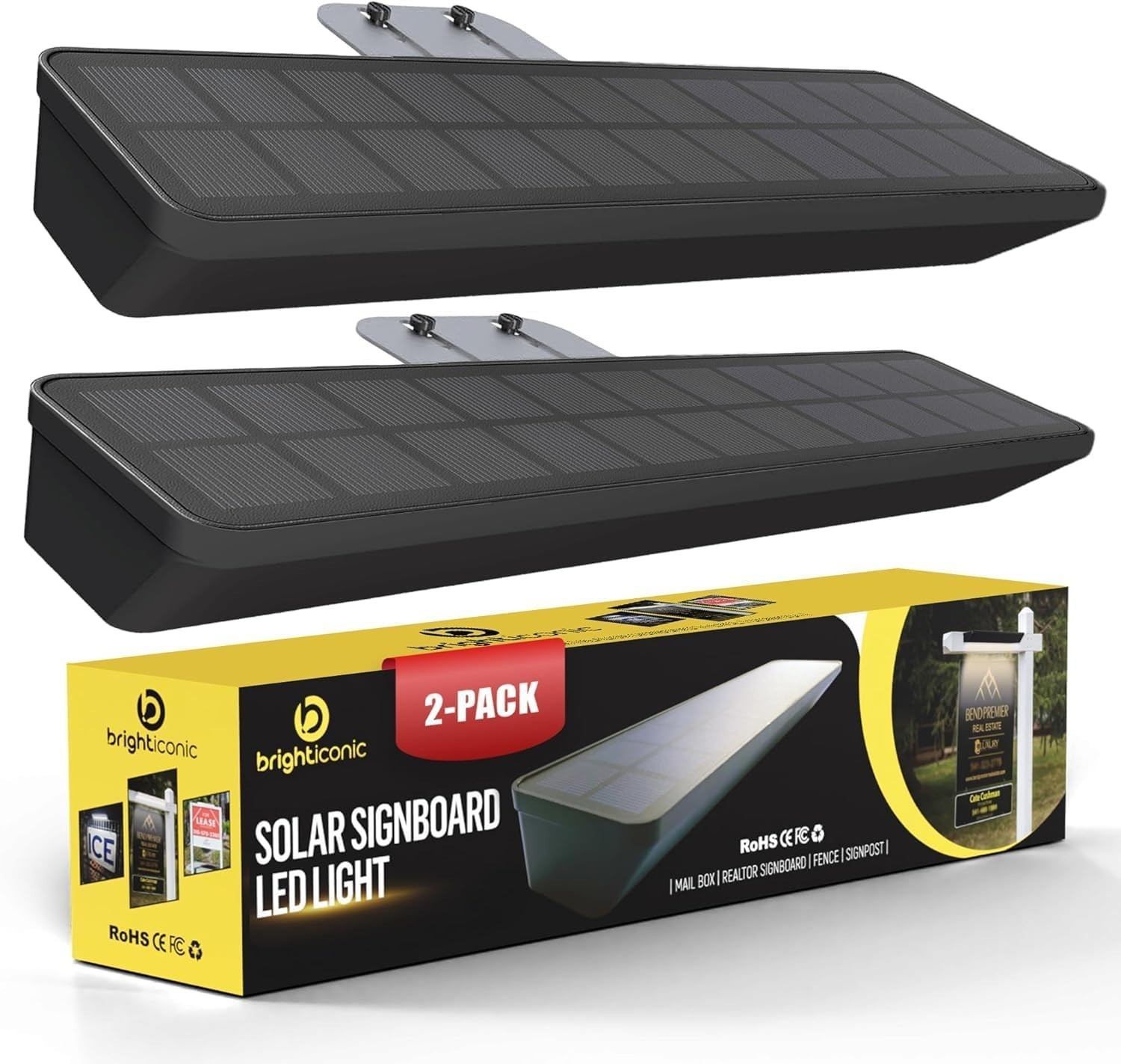 Brighticonics 2Pck Solar Address Sign Light – IP65 Waterproof Easy Install, Auto