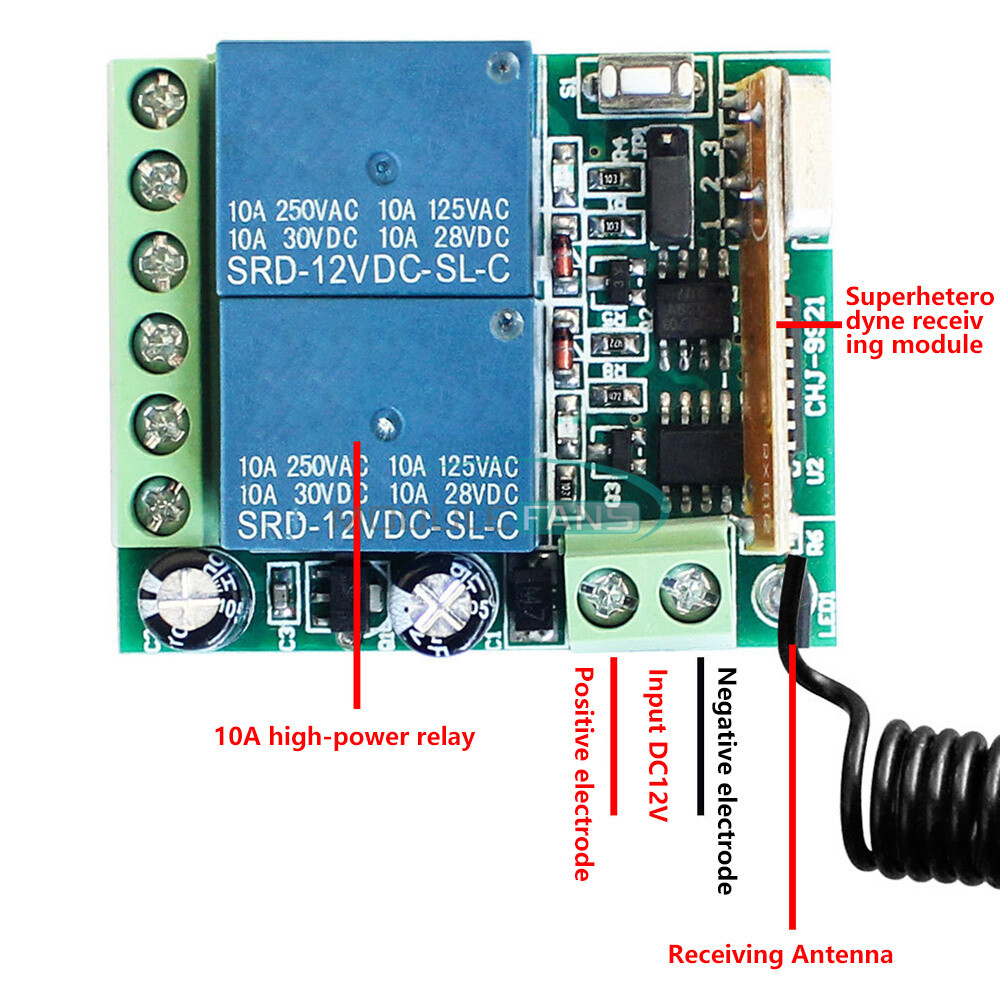 DC12V 2Channel Wireless Remote Control Switch Relay Receiver Module 315/433MHz
