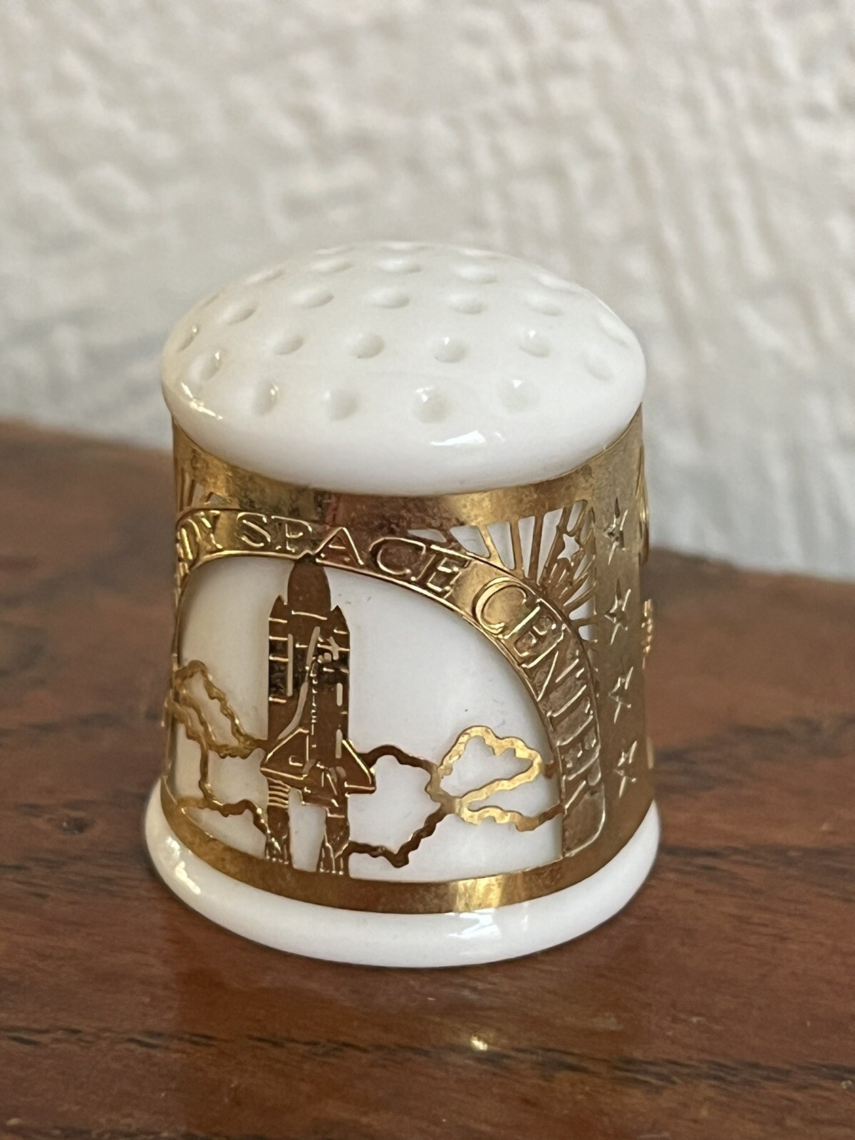 Kennedy Space Centre Porcelain Thimble 24K Gold Finish Brass Inlay