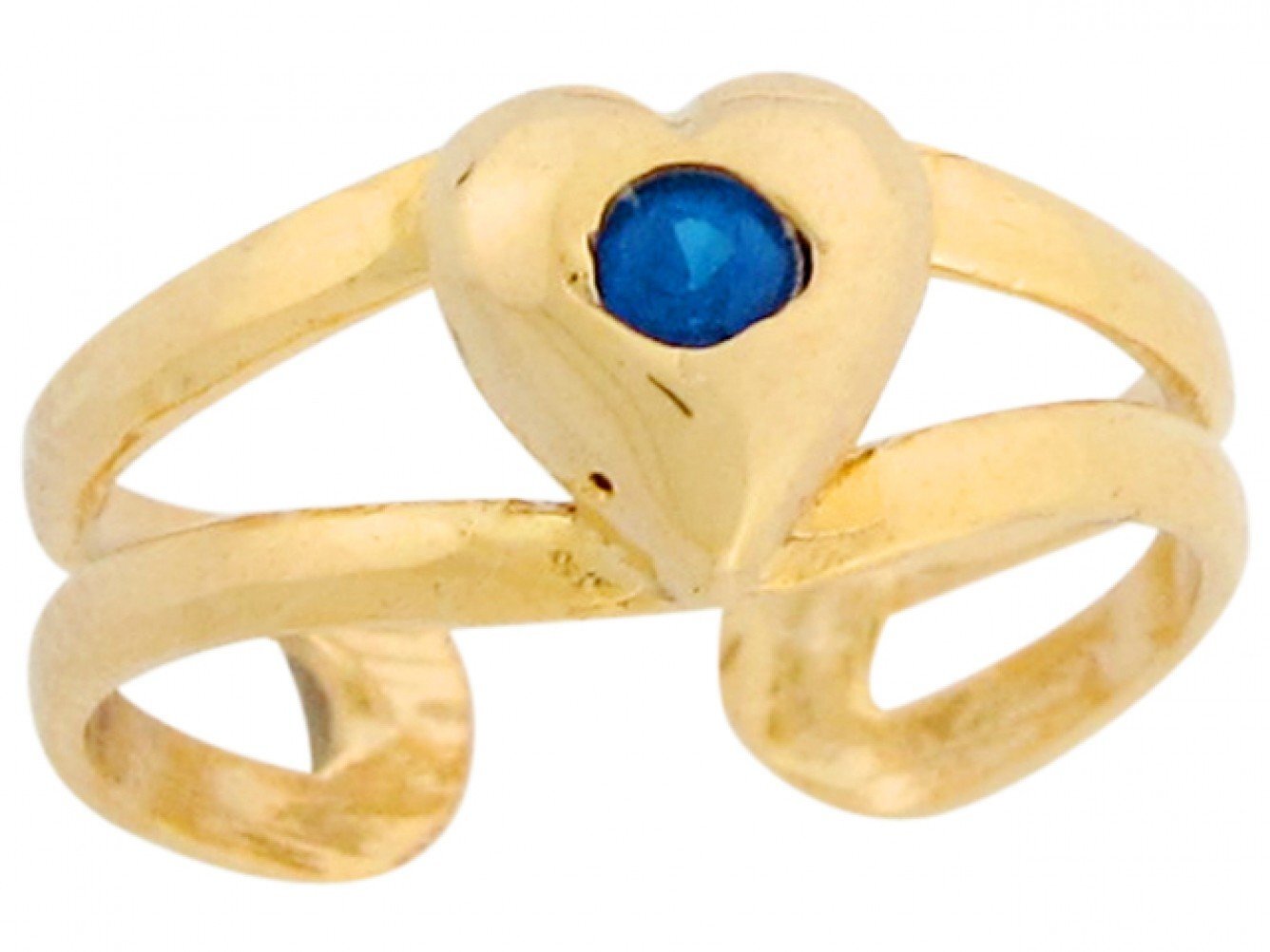 10k or 14k Yellow Real Gold Blue CZ Heart Ladies Toe Ring