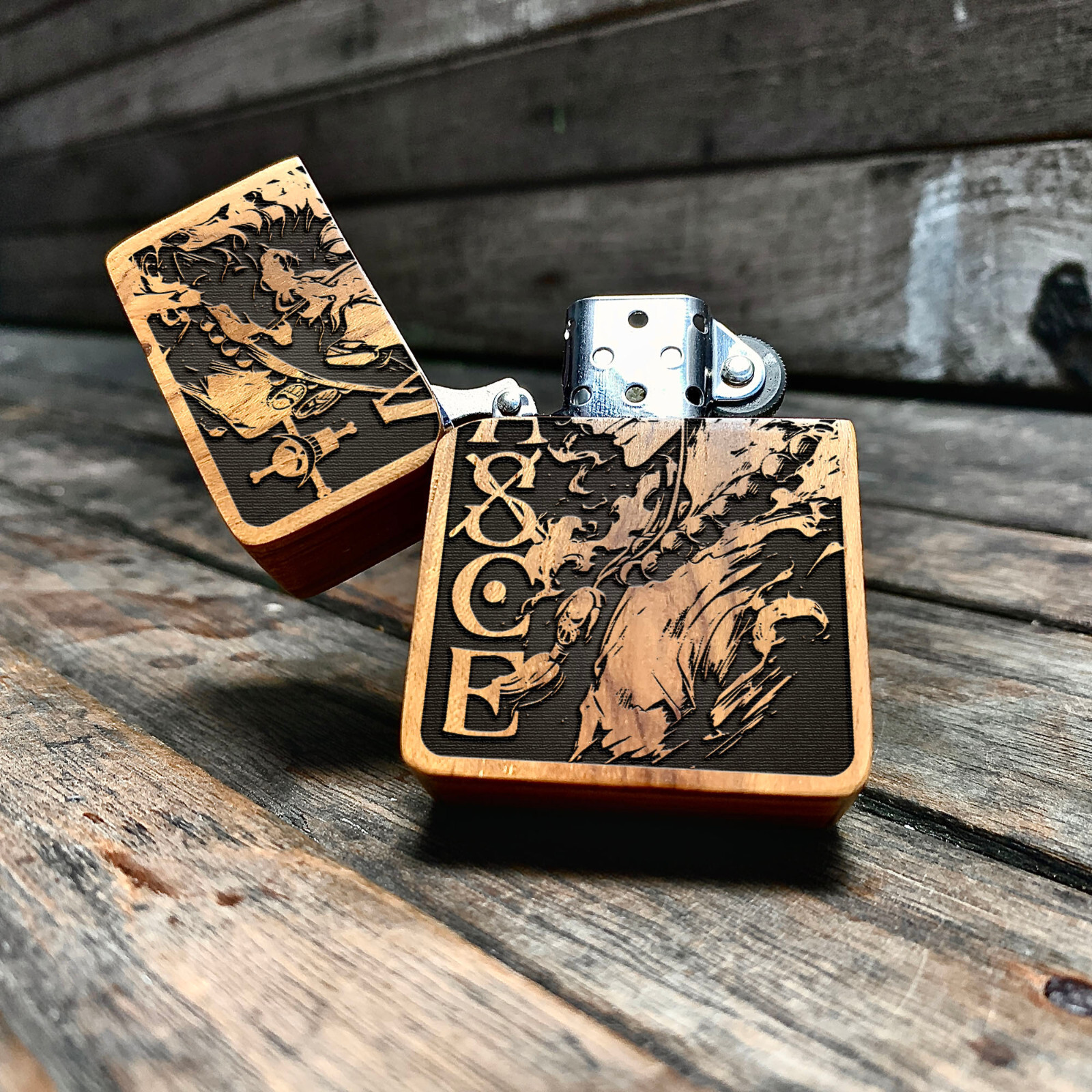 HANDMADE ENGRAVED LIGHTER - Ace One Piece Java Teakwood Lighter