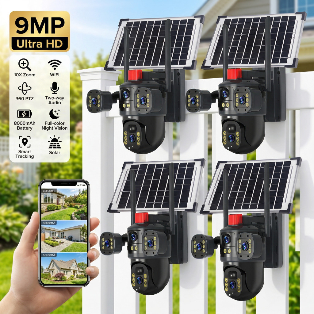 9MP Outdoor Solar Battery Powered Home Security Camera Wireless WiFi NightVision
