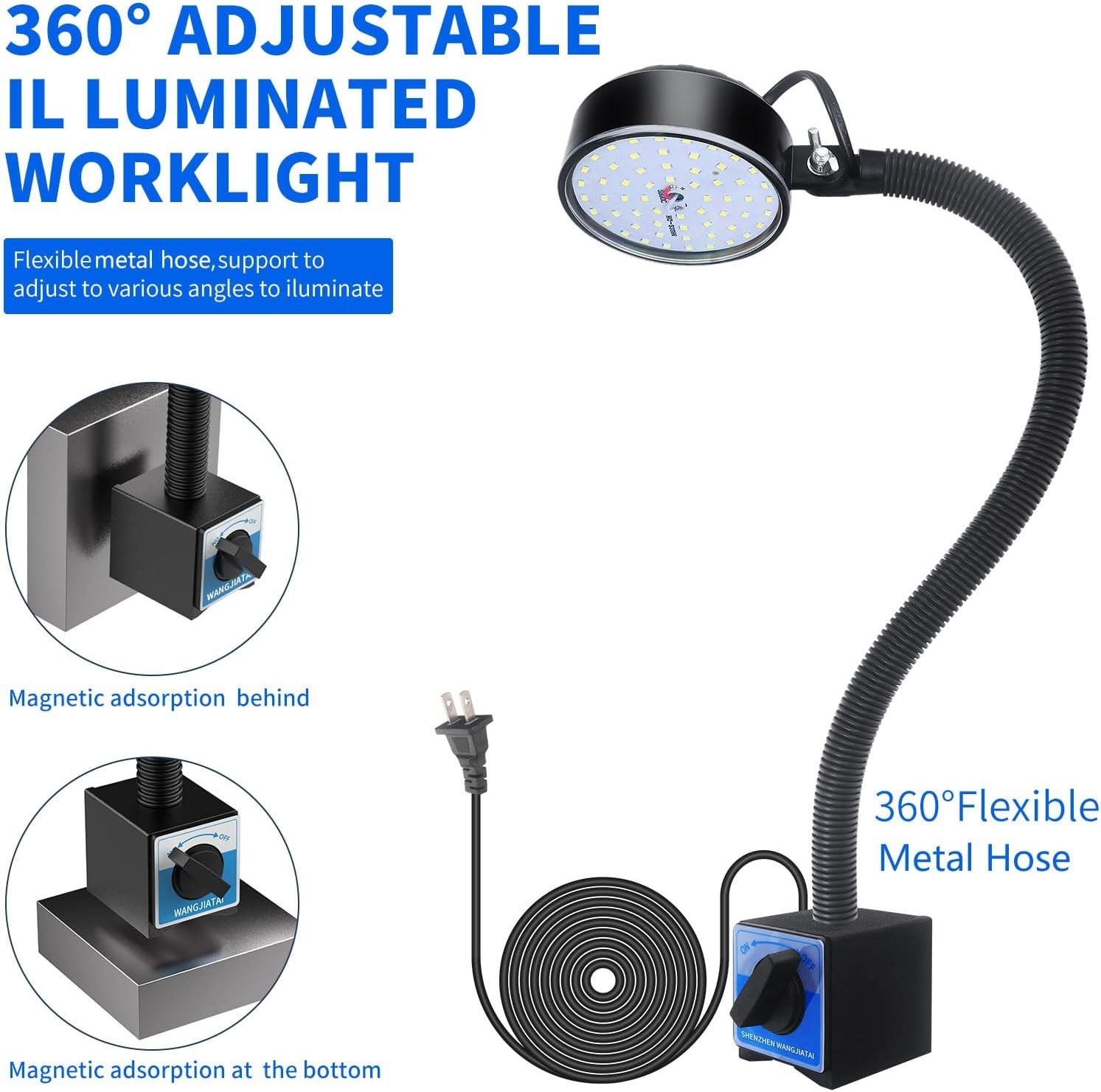 Magnetic Work Light, 2000 Lumens LED Machine Light with 20 in Flexible & Magneti