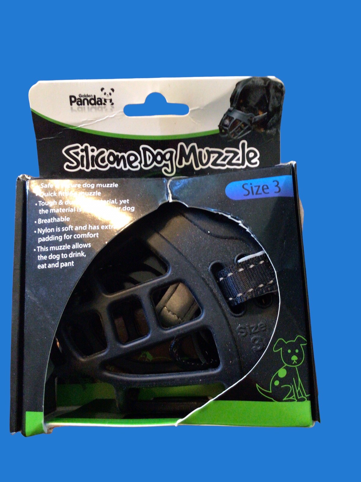 Golden Panda Dog No Bite Comfortable Silicone Basket Muzzle Size 3 Secure FitNEW