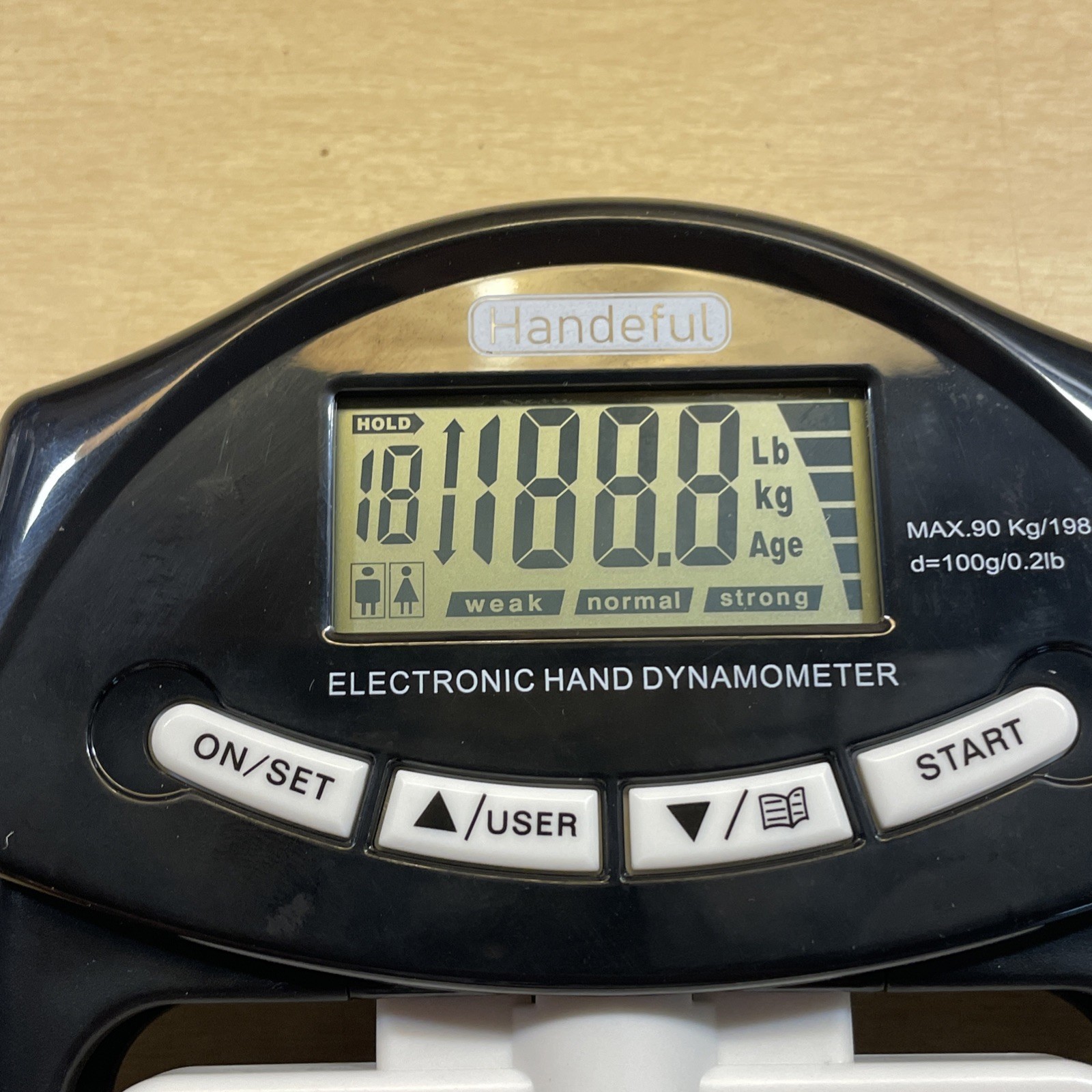 Handeful Digital Hand Dynamometer Grip Power 298Lbs 90KGs Excellent Condition