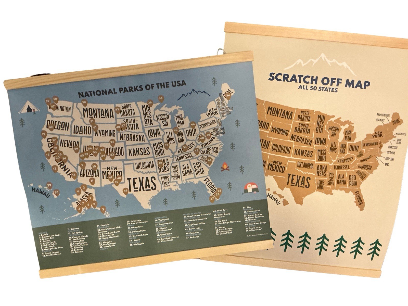 United States Map Scratch Off with 63 US National Parks Large