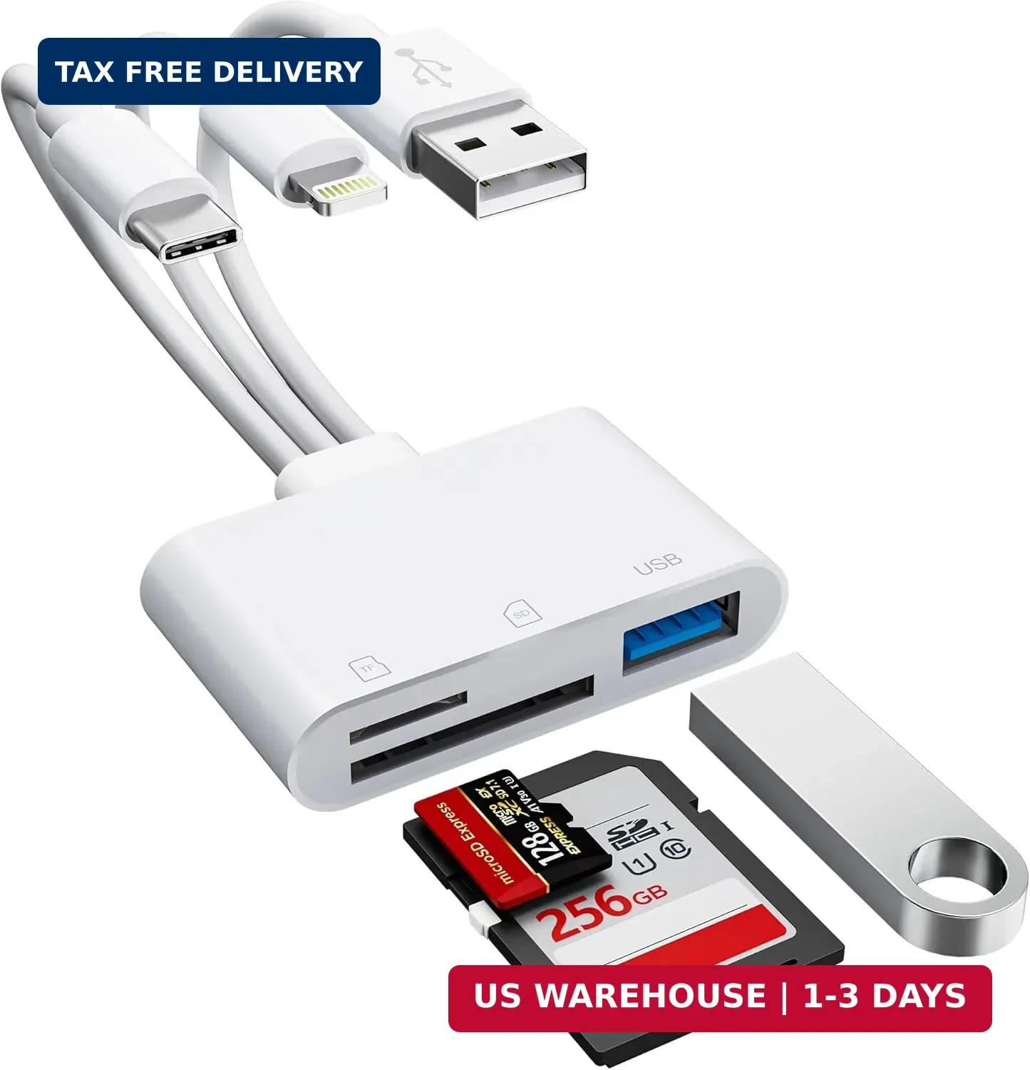 SD Card Reader for iPhone 17 16 15 14 iPad, 3-in-1 Memory Card Reader with USB C