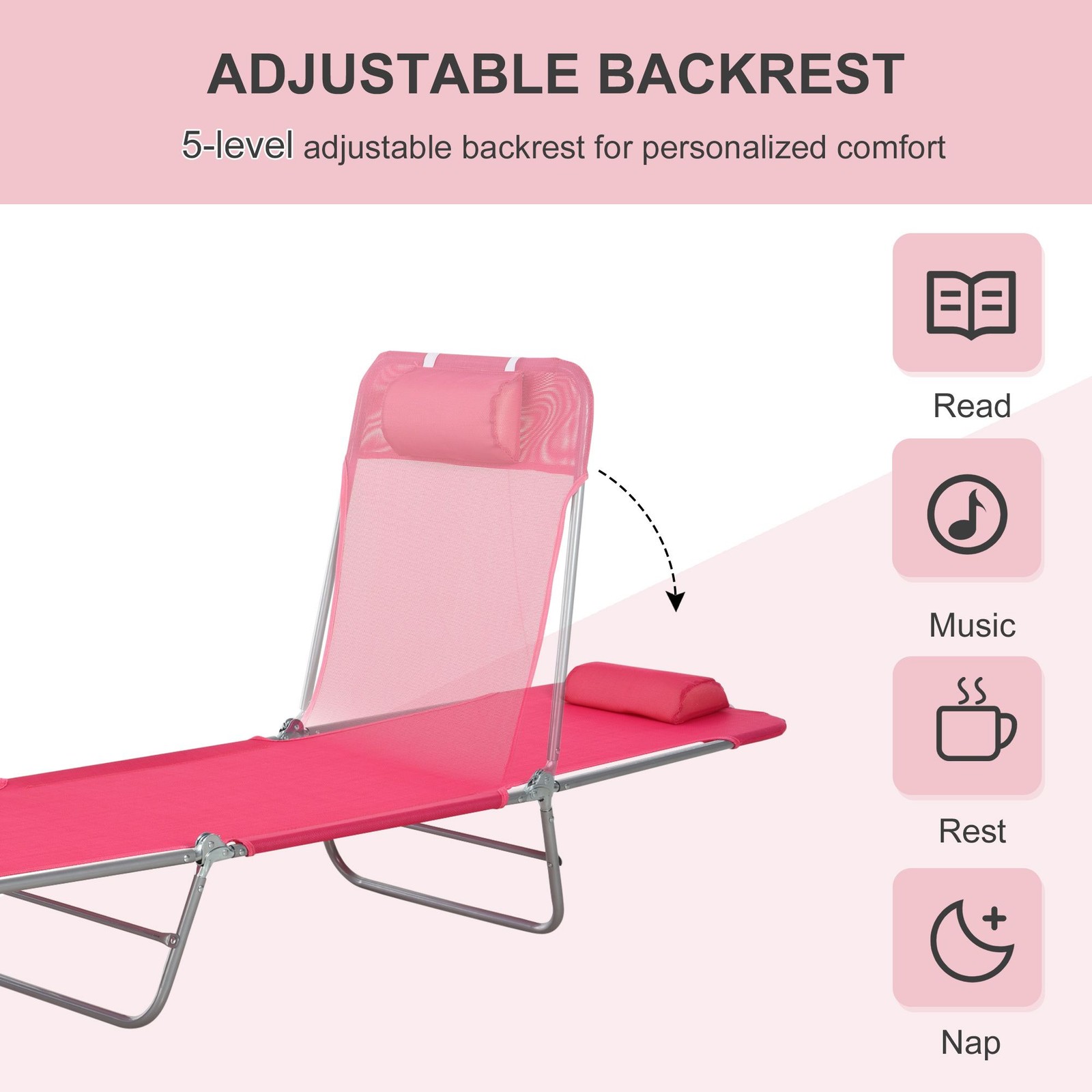 Durable Steel Frame Lounge Chair with Quick-Dry Fabric 264lb Pink