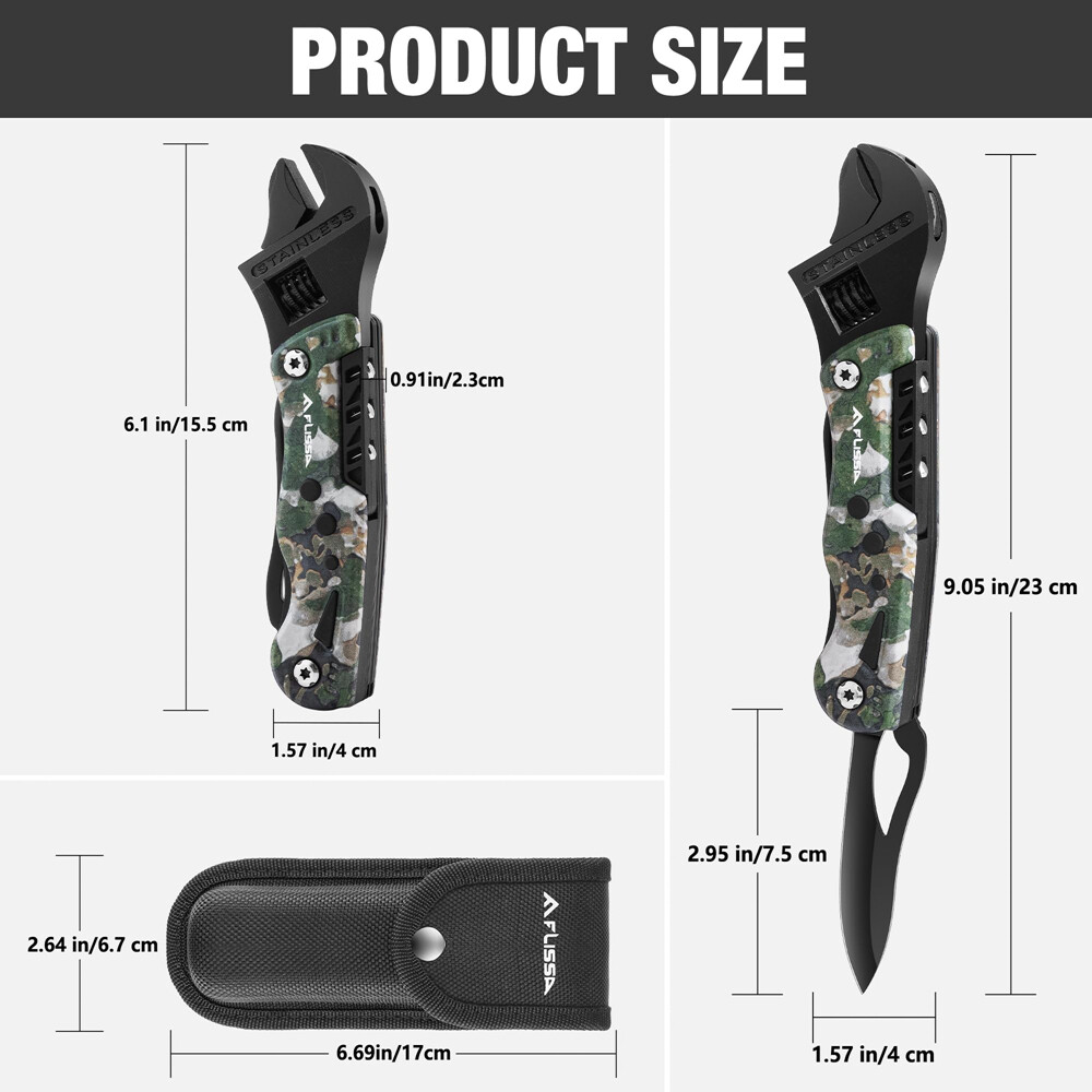 FLISSA 13-in-1 Multi Tool Wrench Pocket Knife Multitool Multi Use Tool Wrench US