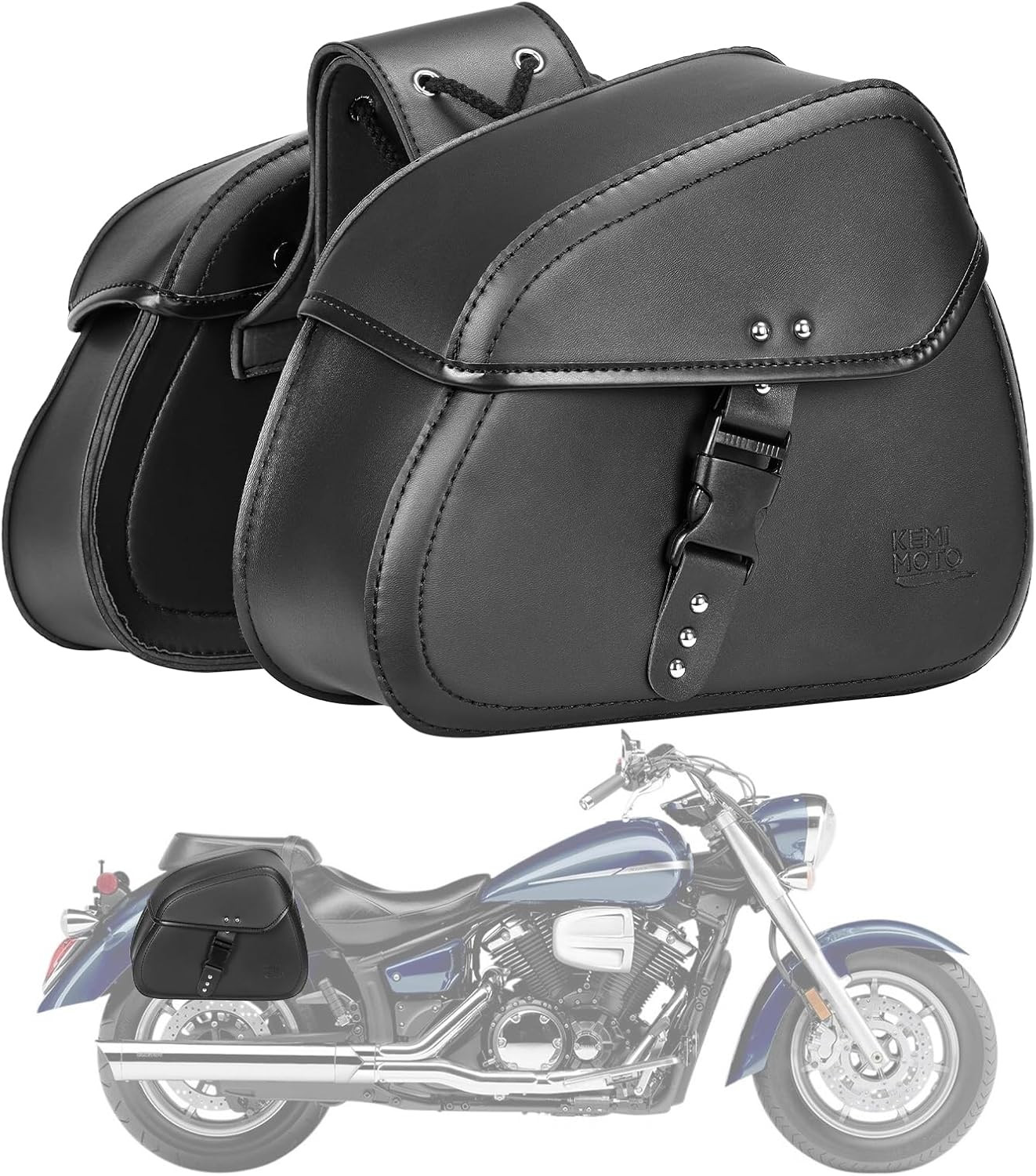 Motorcycle Saddlebags with Buckles, 16L Waterproof Throw over Saddlebags, PU Lea