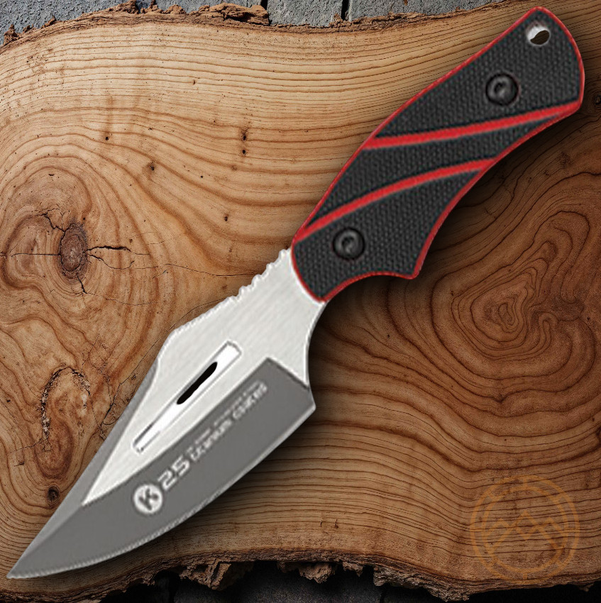 K25 Fixed Knife 2.5" Full Tang 3Cr13 Steel Clip Point Blade Black/Red G10 Handle