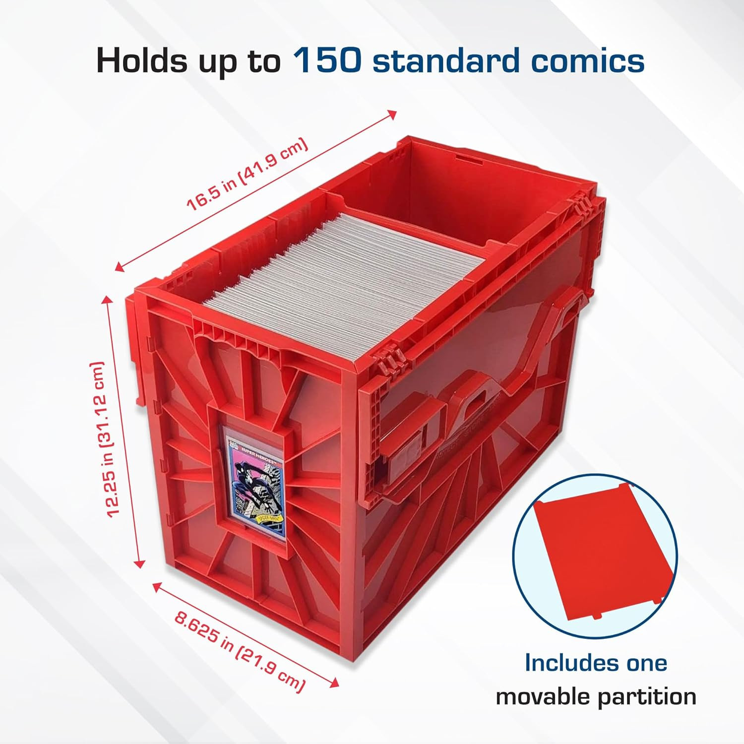 Short Comic Book Storage Box - 5 Pack, Holds 150 Comics, Stackable, Red