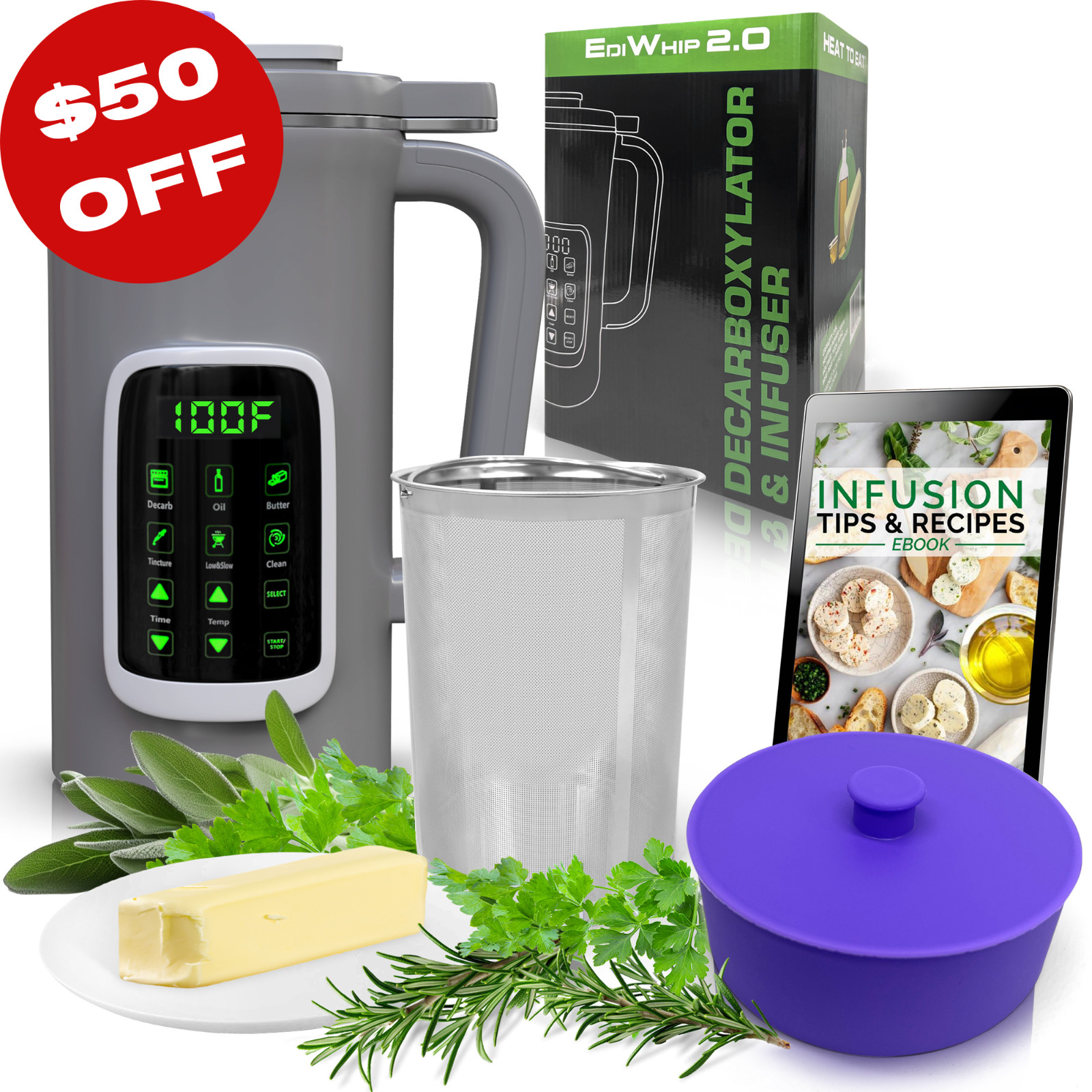 2‑in‑1 Decarboxylator & Butter Infuser Machine w/Preset Temps for Tincture & Oil