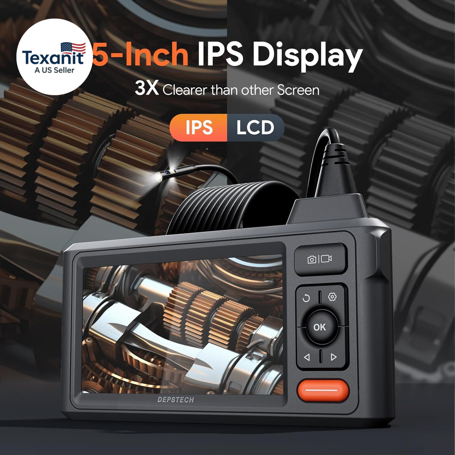 50Ft Sewer Camera, 1080P HD Triple Lens Borescope, 5" IPS Screen Endoscope with