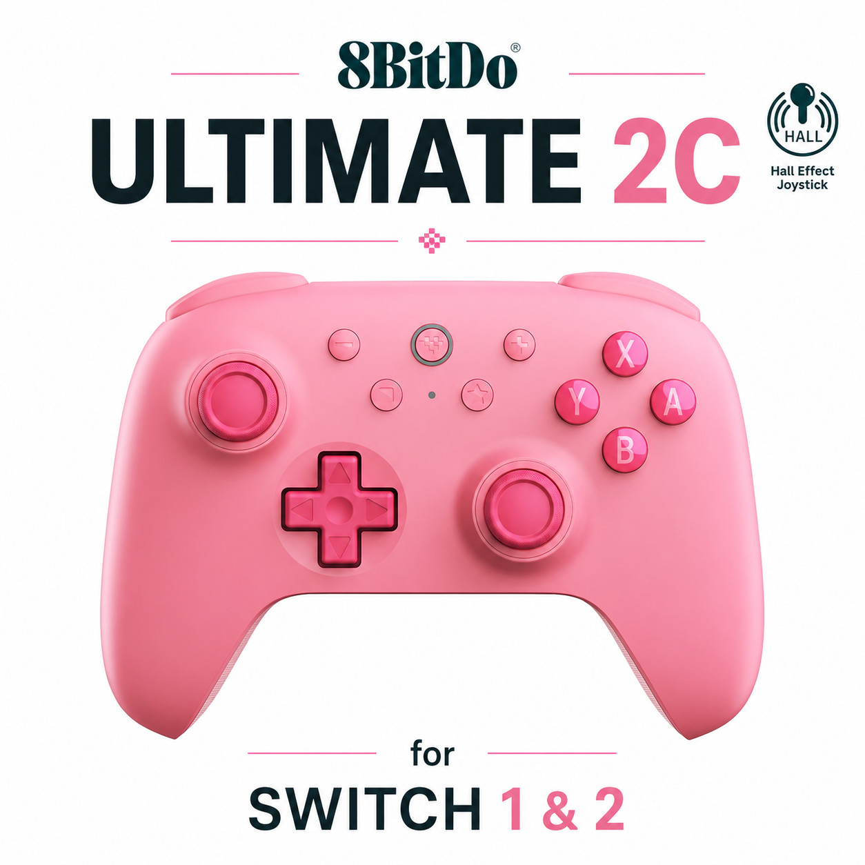 8BitDo Ultimate 2C Bluetooth Controller Pink for Switch 1 & 2 Hall Effect PC