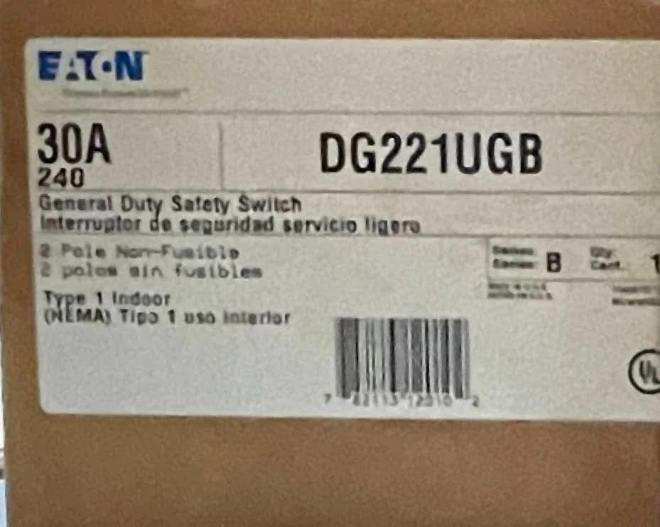 NEW Eaton 30A 2P DG221UGB Non-fusible Disconnect Switch 30 Amp 2-pole