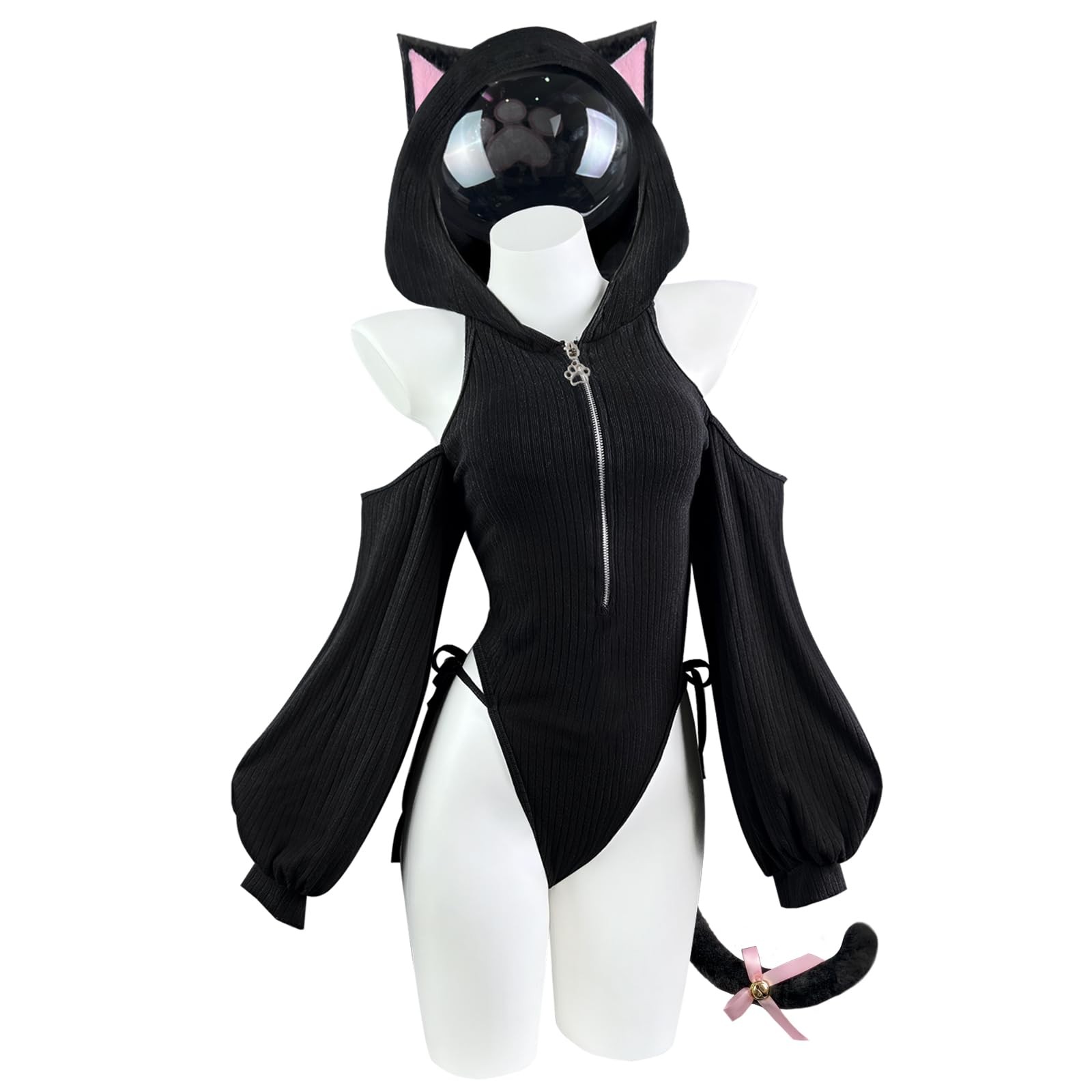 KORURACLUB Sexy cat maid outfit womens lingerie set kitten XS-M, Black