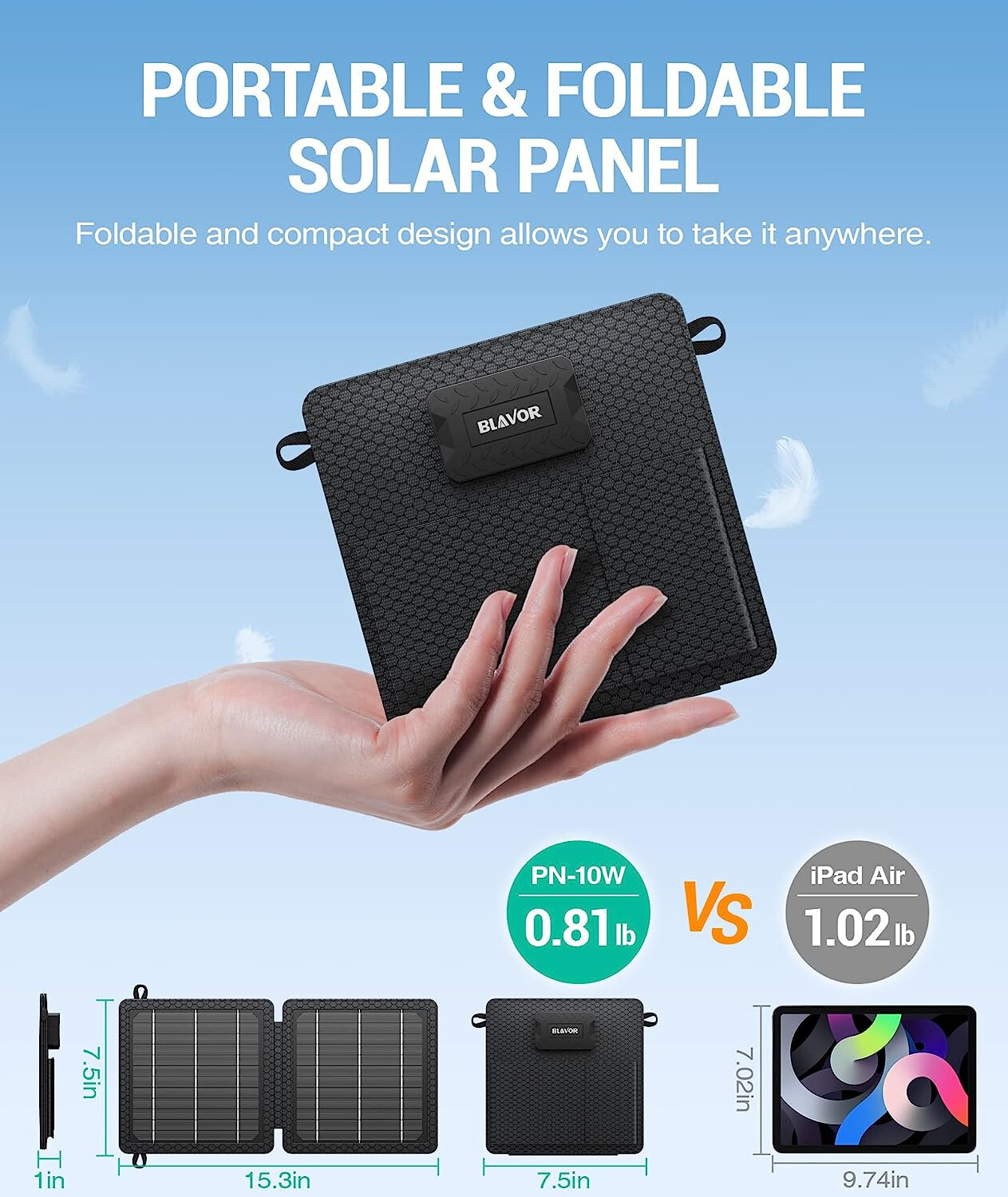 (Open Box) 10W Portable Solar Charger Waterproof Foldable Solar Panel