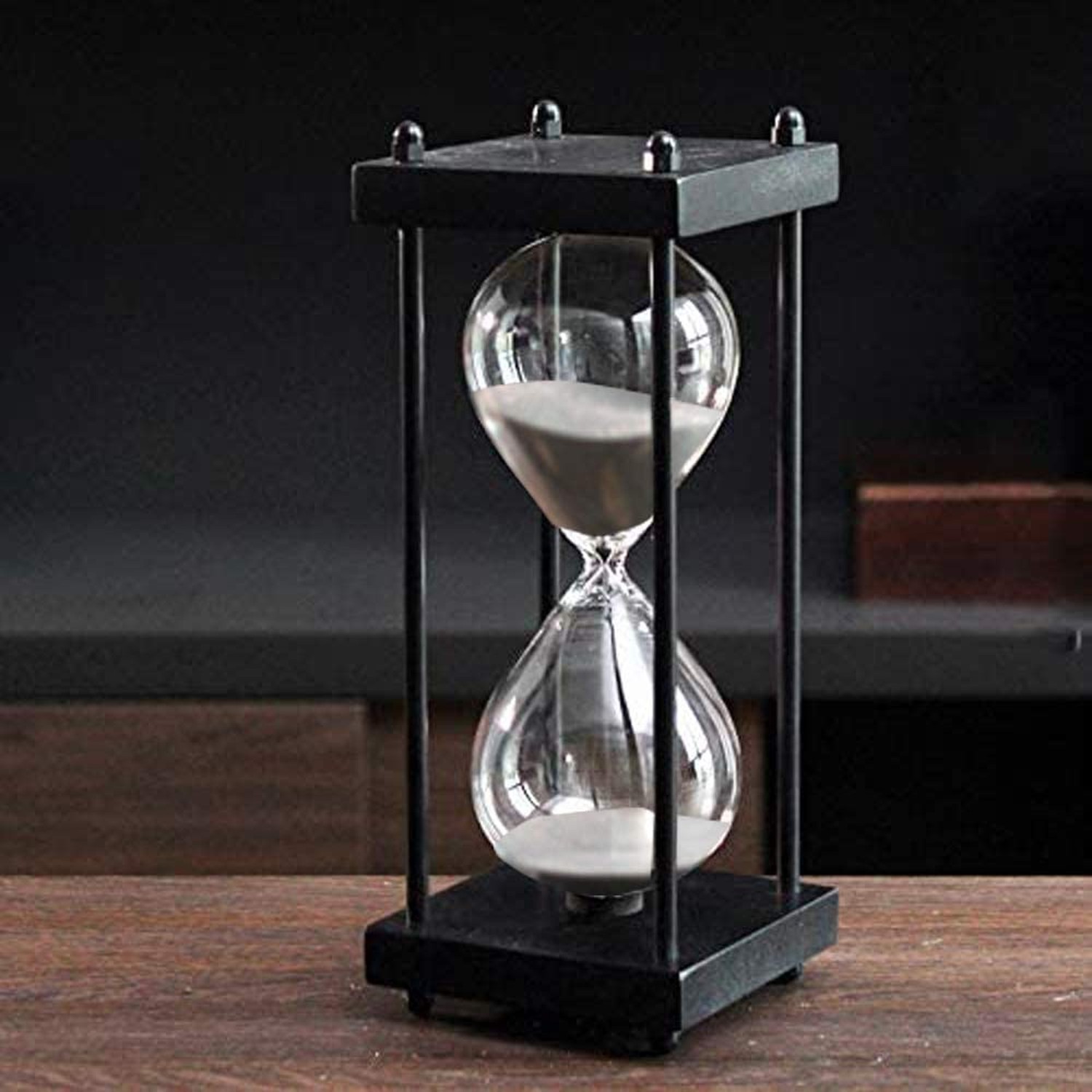 Large Hourglass Timer 60 Minute, Decorative Black Frame Sandglass with White ...
