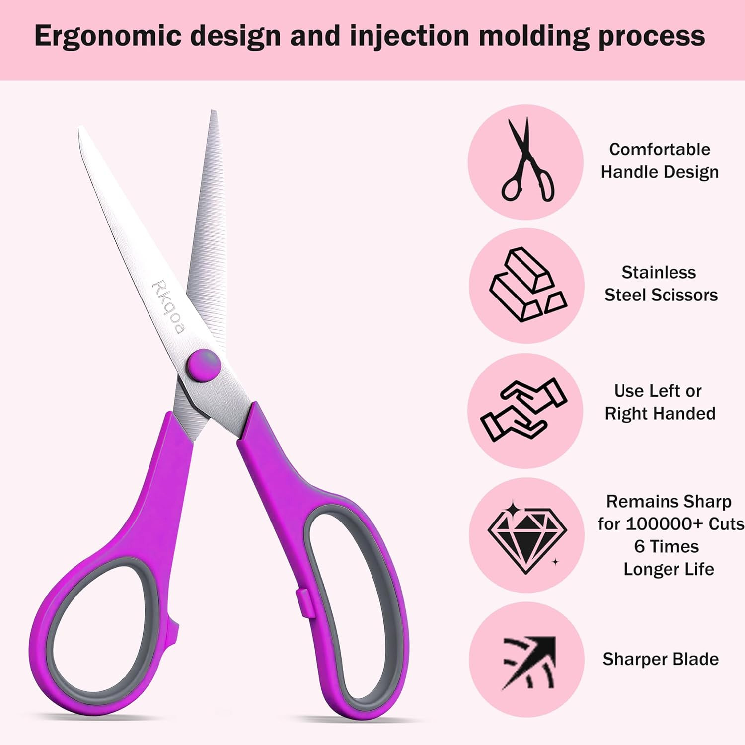 Black Scissors Bulk, Rkqoa 8" All Purpose Scissors Pack - Thick Sharp Shears for