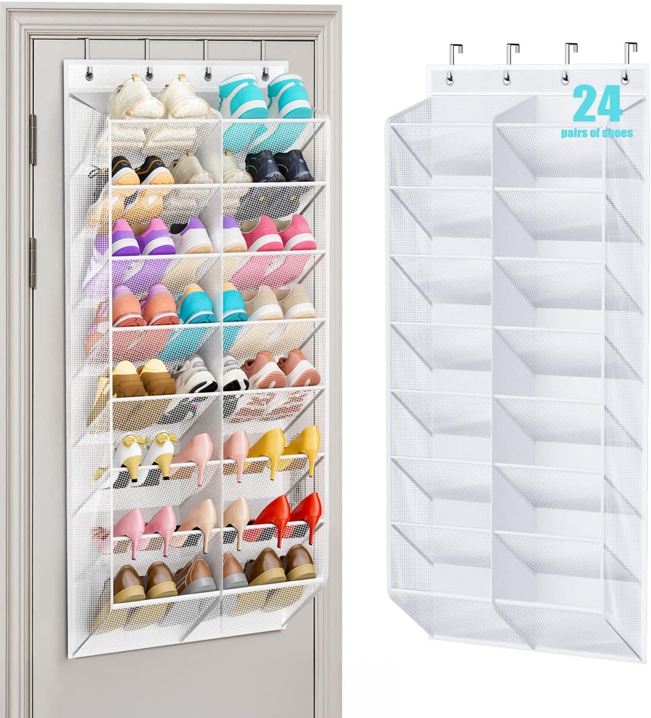 30 Pairs Over the Door Shoe Organizer Breathable Mesh Hanging Shoe Rack Closet