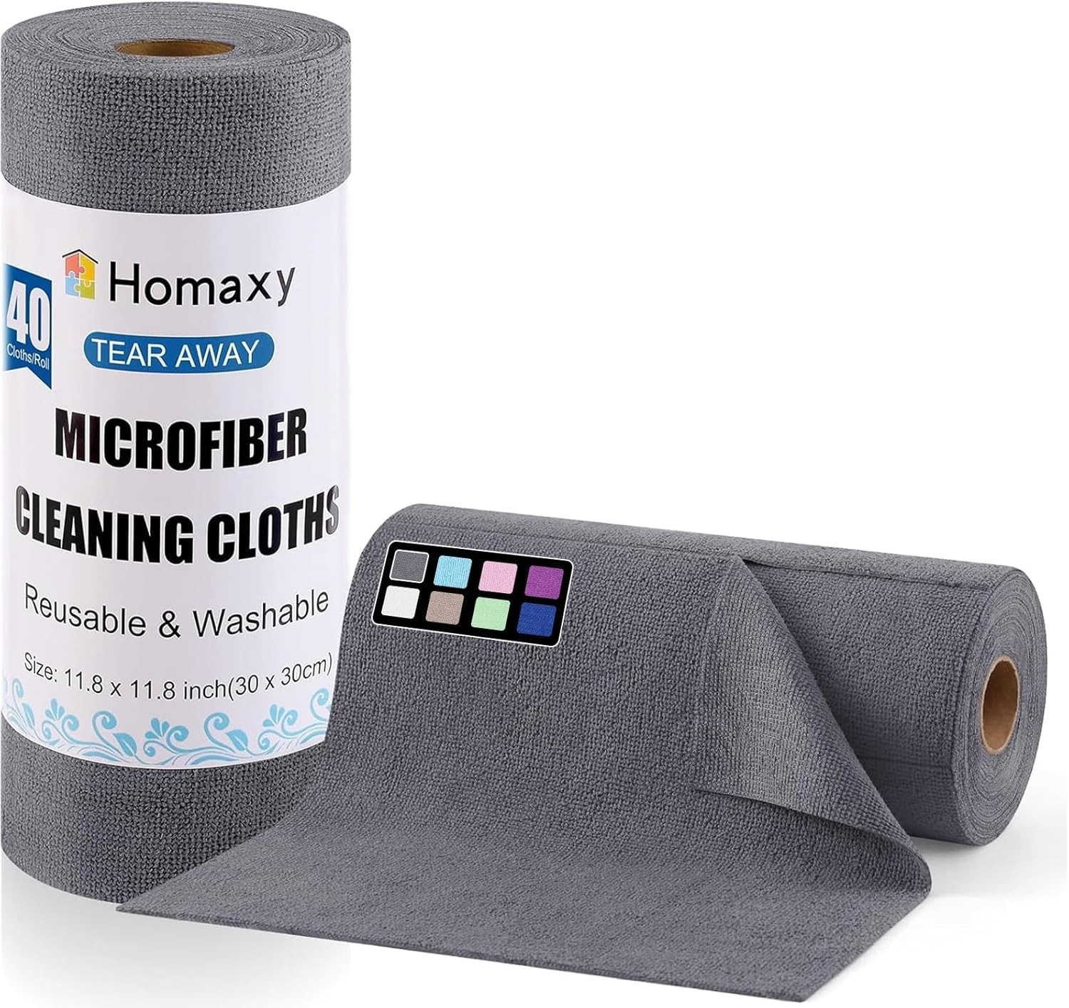 Homaxy Reusable Microfiber Kitchen Cleaning Cloth Roll 40 Sheets Dish Towel Rags
