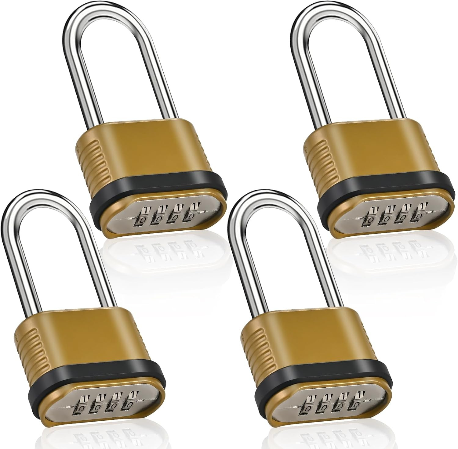 4 Pack Long Shackle Combination Padlock - 105Mm Heavy Duty Combination Locks, Ou